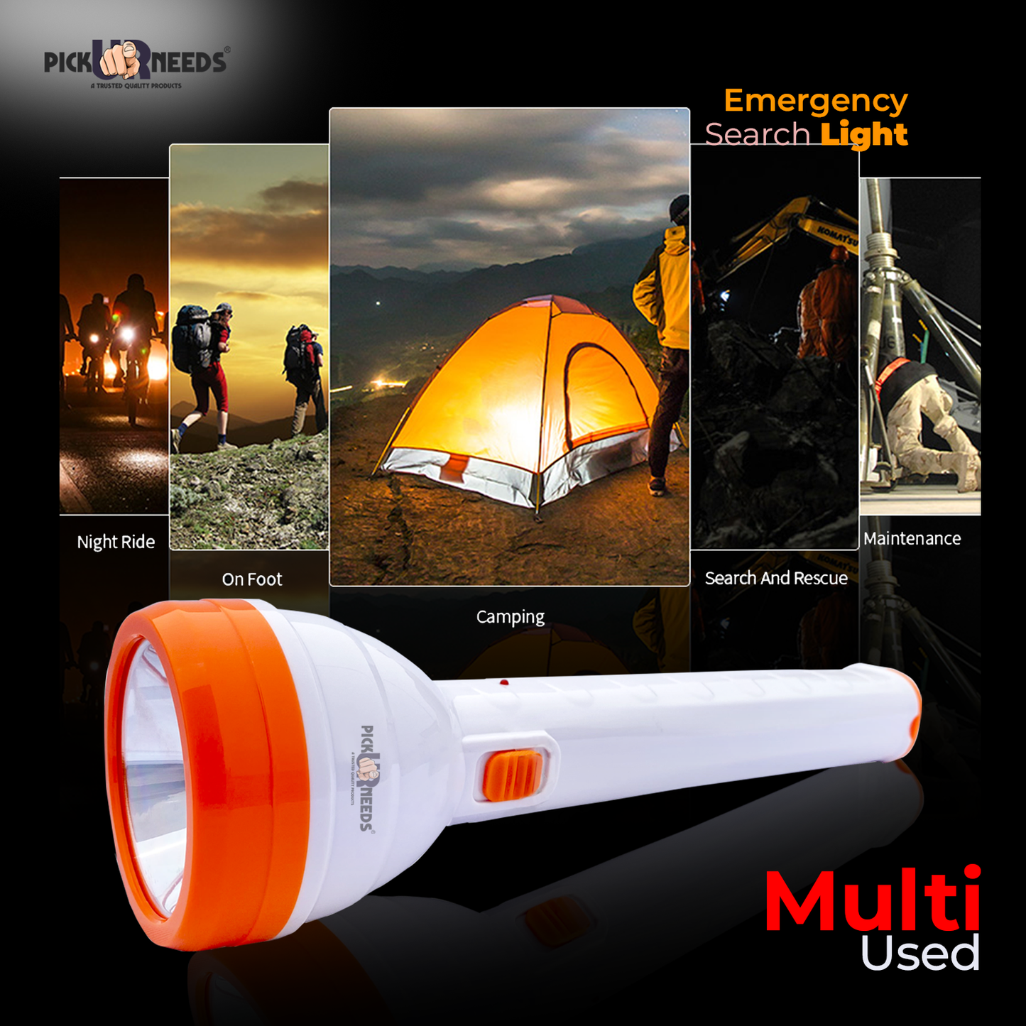 Pick Ur Needs LED Rechargeable 2 In 1 Home Emergency 50W+Long Tube Search Torch Light With 8 hrs Torch Emergency Light (Grey)