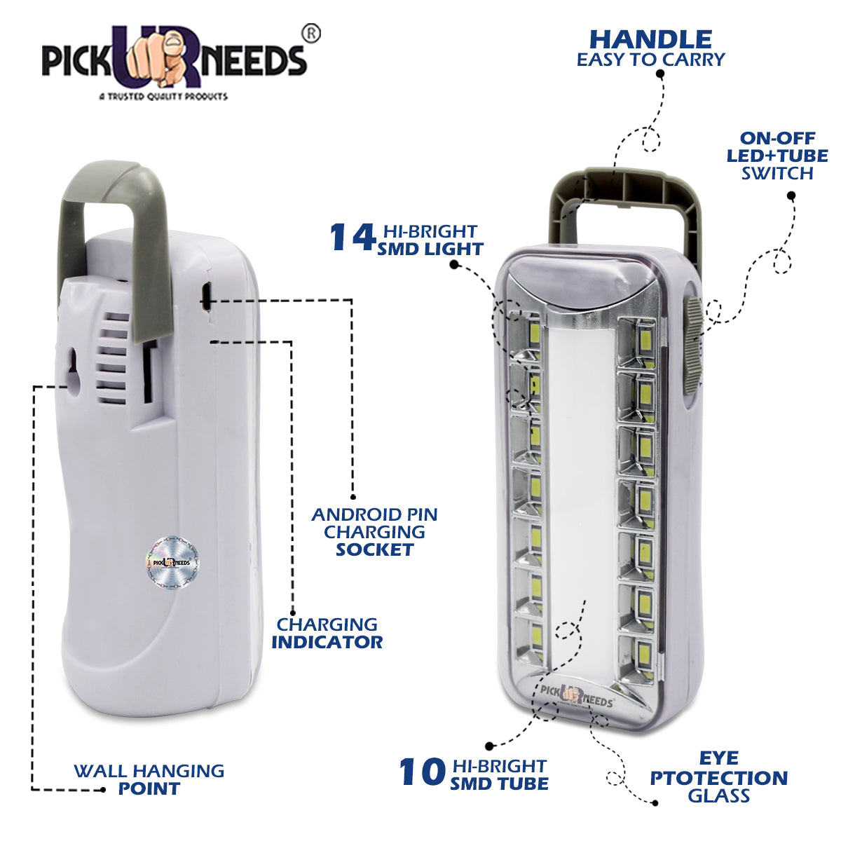 Pick Ur Needs Rechargeable 2 Tube+14 SMD Small LED Light With 6 hrs Lantern Emergency Light