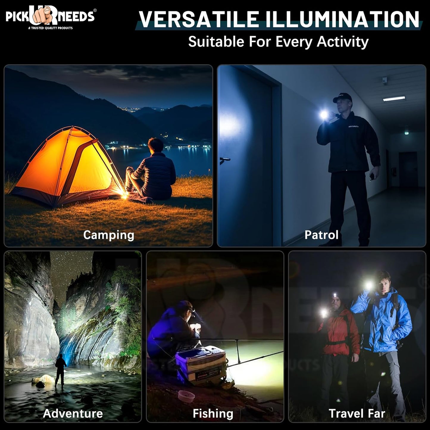 Pick Ur Needs Rechargeable Torch Light Adjustable Focus 3 Mode LED 50 Watt High Brightness LED Torch (Black, 17 cm, Rechargeable)