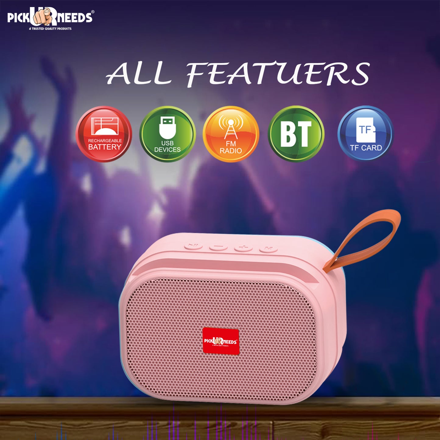 Pick Ur Needs Wireless 2 Side Loud Speaker With USB / TF Card Support 5 W Bluetooth Speaker (Blue, 5.0 Channel)