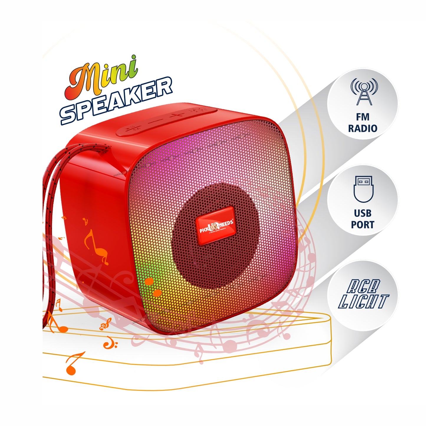 Pick Ur Needs Portable Wireless Speaker With RGB Light TF Card / USB Device / FM Radio Support 5 W Bluetooth Speaker (Black, 5.0 Channel)