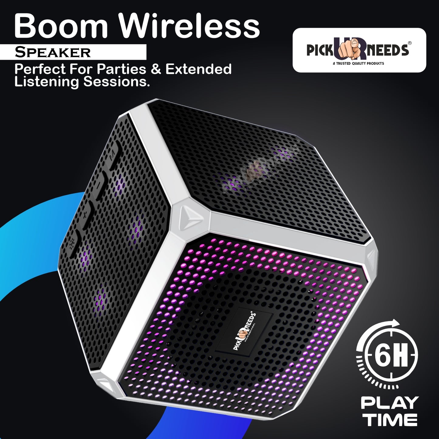 Pick Ur Needs Wireless Speaker Dice Desgin With RGB Party Light USB / TF Card / FM Support TWS 10 W Bluetooth Speaker (Black, 5.0 Channel)