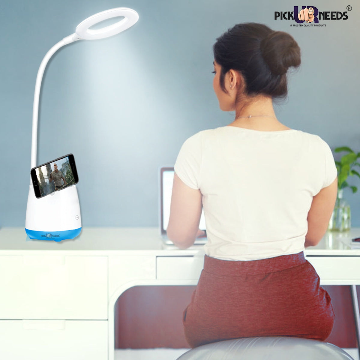 Pick Ur Needs Rocklight Touch On/Off Switch LED Desk Lamp/Student Study Reading/Learning Dimmer/Brightener Rechargeable Led Table Lamps(Multicolor) Study Lamp (32 cm, White)