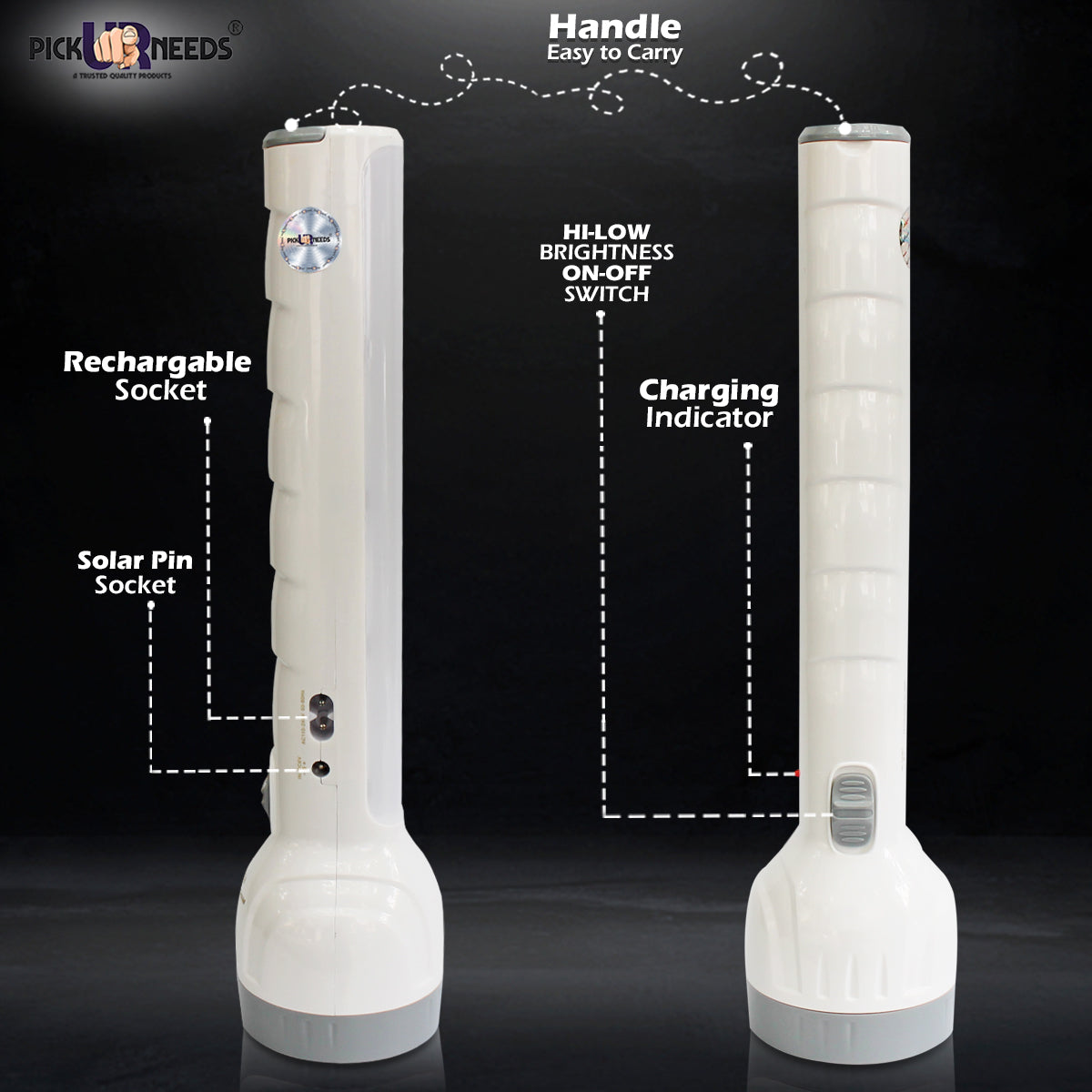 Pick Ur Needs Long Emergency Rechargeable LED 2 in 1 Long Range Search Torch Light 25 Watt With Dual Battery