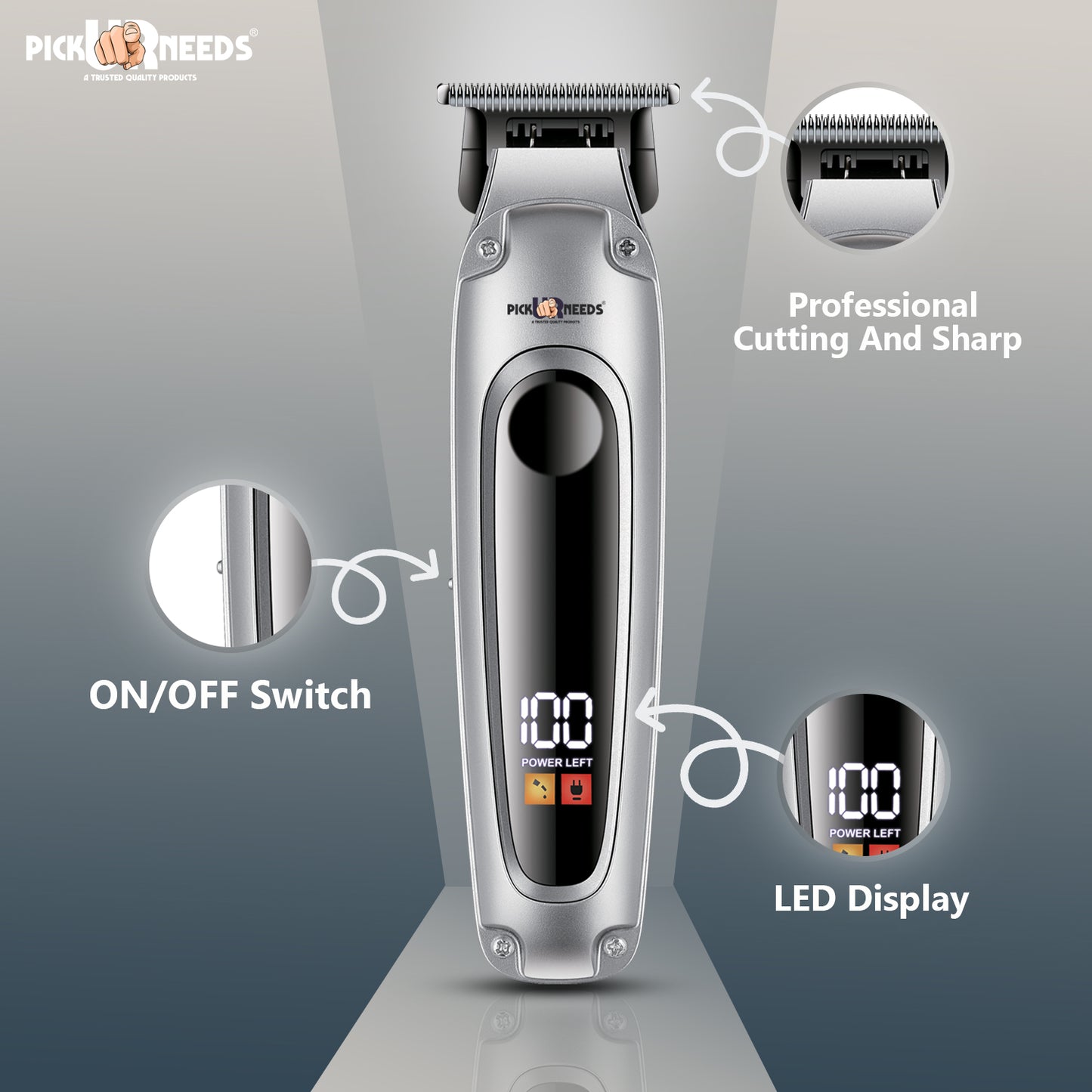 Pick Ur Needs Premium Look Hair Cutting Machine With Smart LED Display 4 In 1 Adjustment Blade Trimmer 150 min Runtime 4 Length Settings (Grey)
