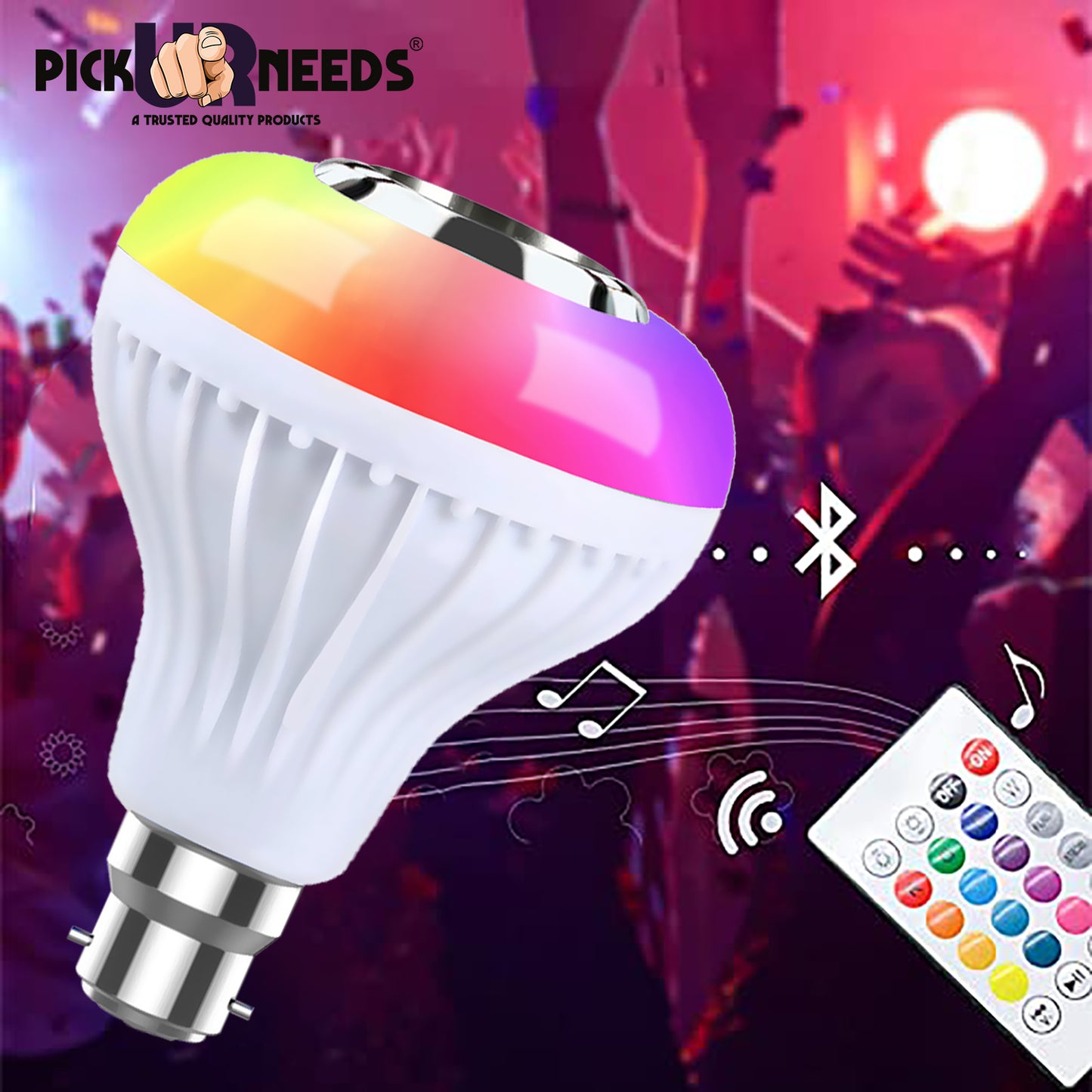 Pick Ur Needs® Bluetooth Speaker Smart Lighting Music Bulb Color Changing with Remote Control (Pack of 2)