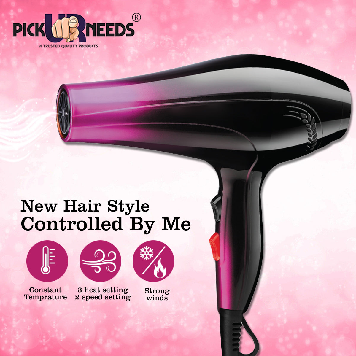 Pick Ur Needs Rocklight 3500watt Powerful Professional Hair Dryer Styling Tools Hot/Cold Wind With Air Collecting Nozzle(Mix Color) Hair Dryer (3500 W, Multicolor)