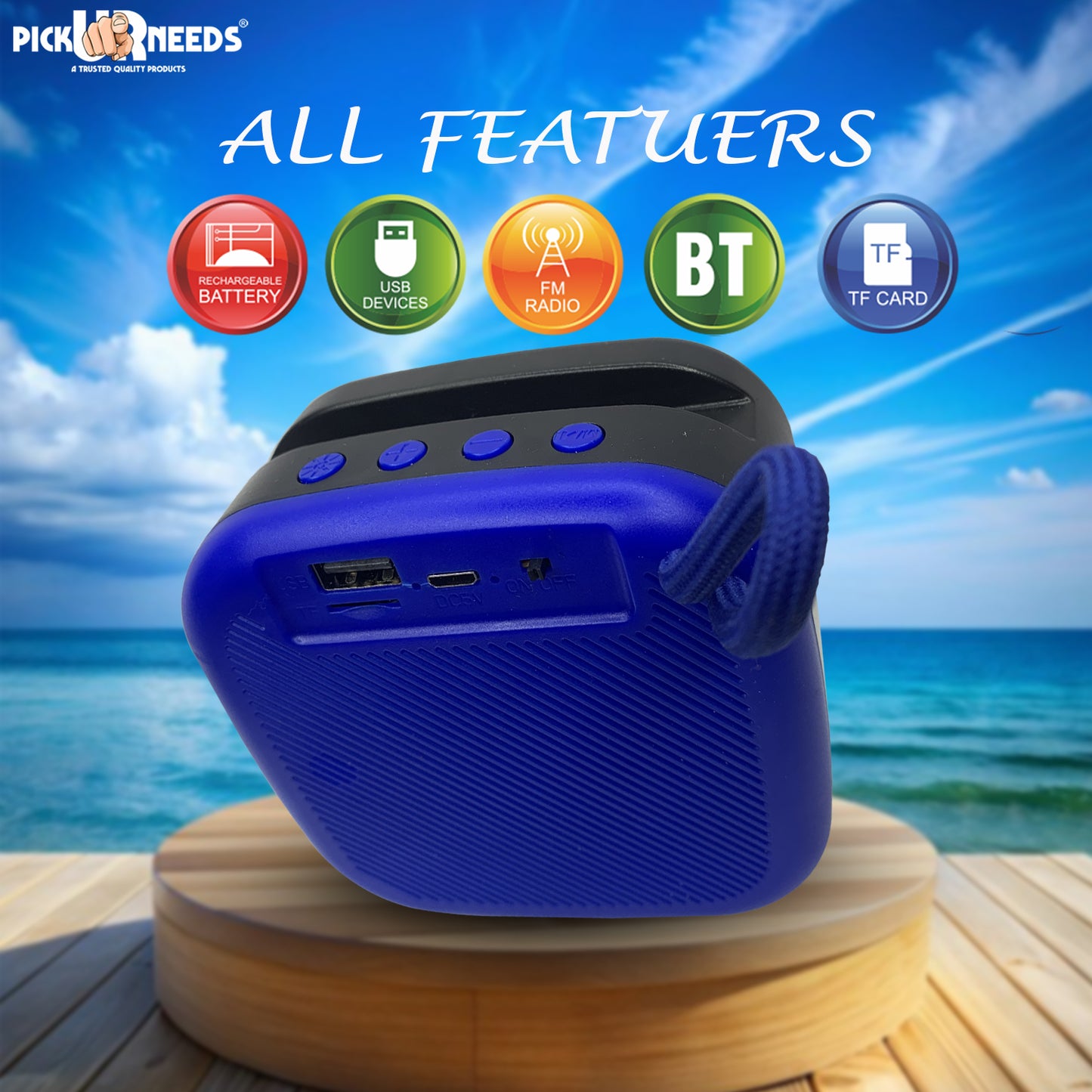 Pick Ur Needs Rechargable Portable Wireless 6.5W Bluetooth Speaker USB&TF Support , 4Hoursplay with Google Assistant Smart Speaker (Black)