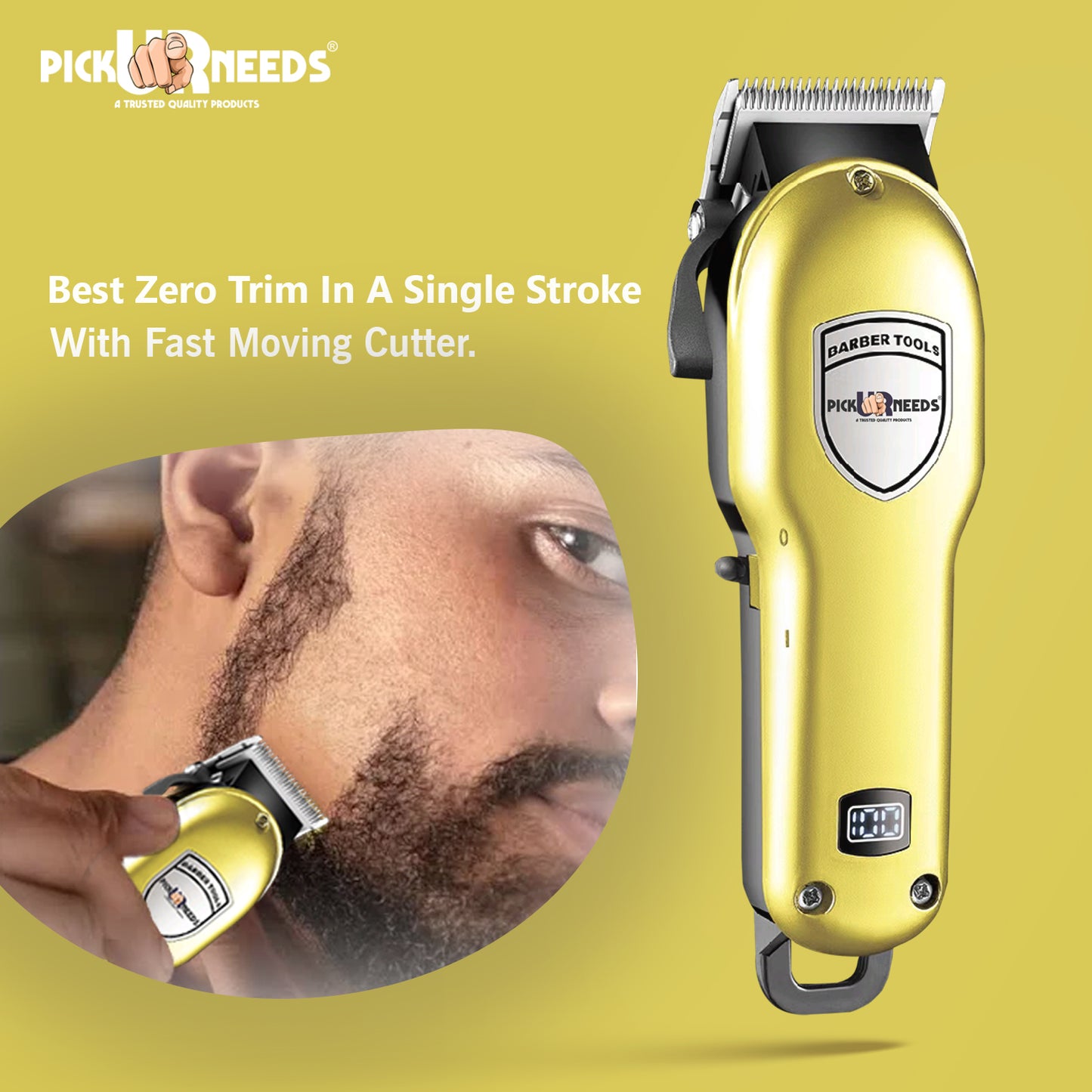 Professional Pick Ur Needs Rechargeable Hair Trimmer/Shaver With Smart LED 8 In 1 Blade Barber Trimmer 180 min Runtime 8 Length Settings (Gold)