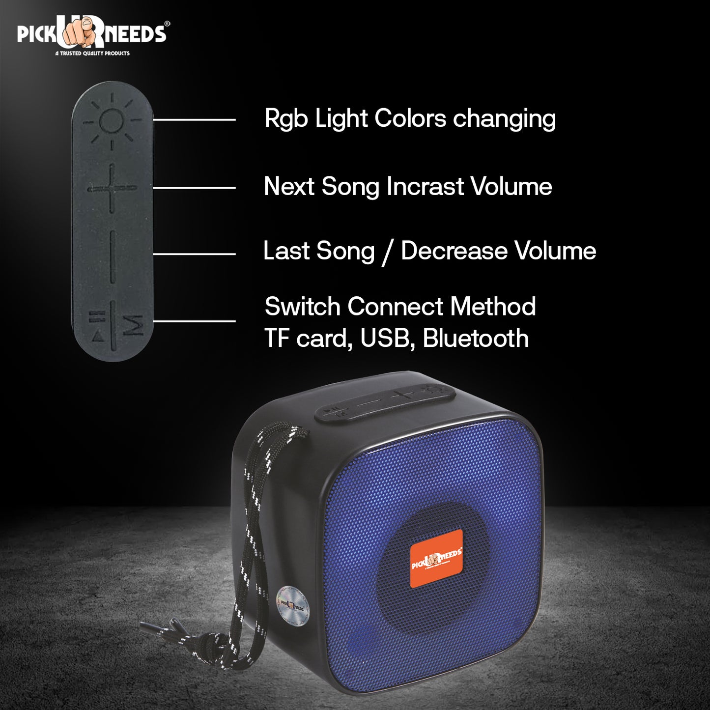 Pick Ur Needs Portable Wireless Speaker With RGB Light TF Card / USB Device / FM Radio Support 5 W Bluetooth Speaker (Black, 5.0 Channel)