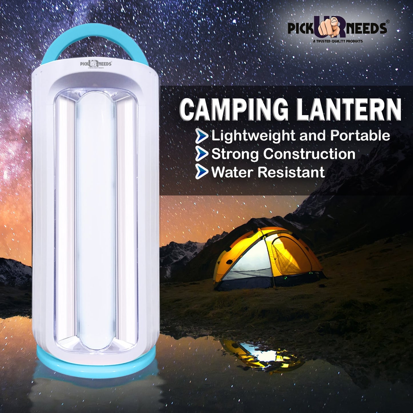 Pick Ur Needs Rechargeable 90W Home Emergency Light 3 Side Tube Floor Lantern Lamp with Hanging Handle