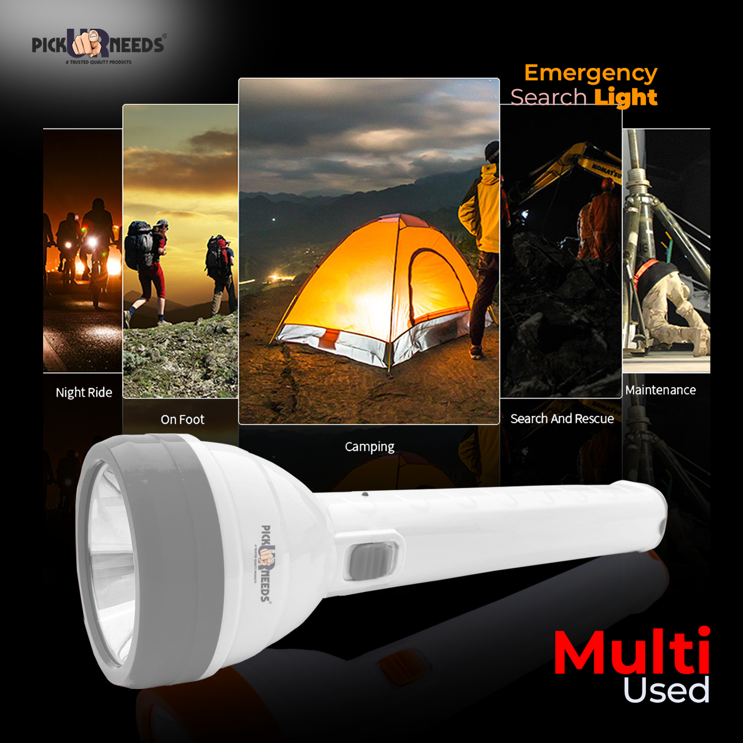 Pick Ur Needs LED Rechargeable 2 In 1 Home Emergency 50W+Long Tube Search Torch Light With 8 hrs Torch Emergency Light (Grey)