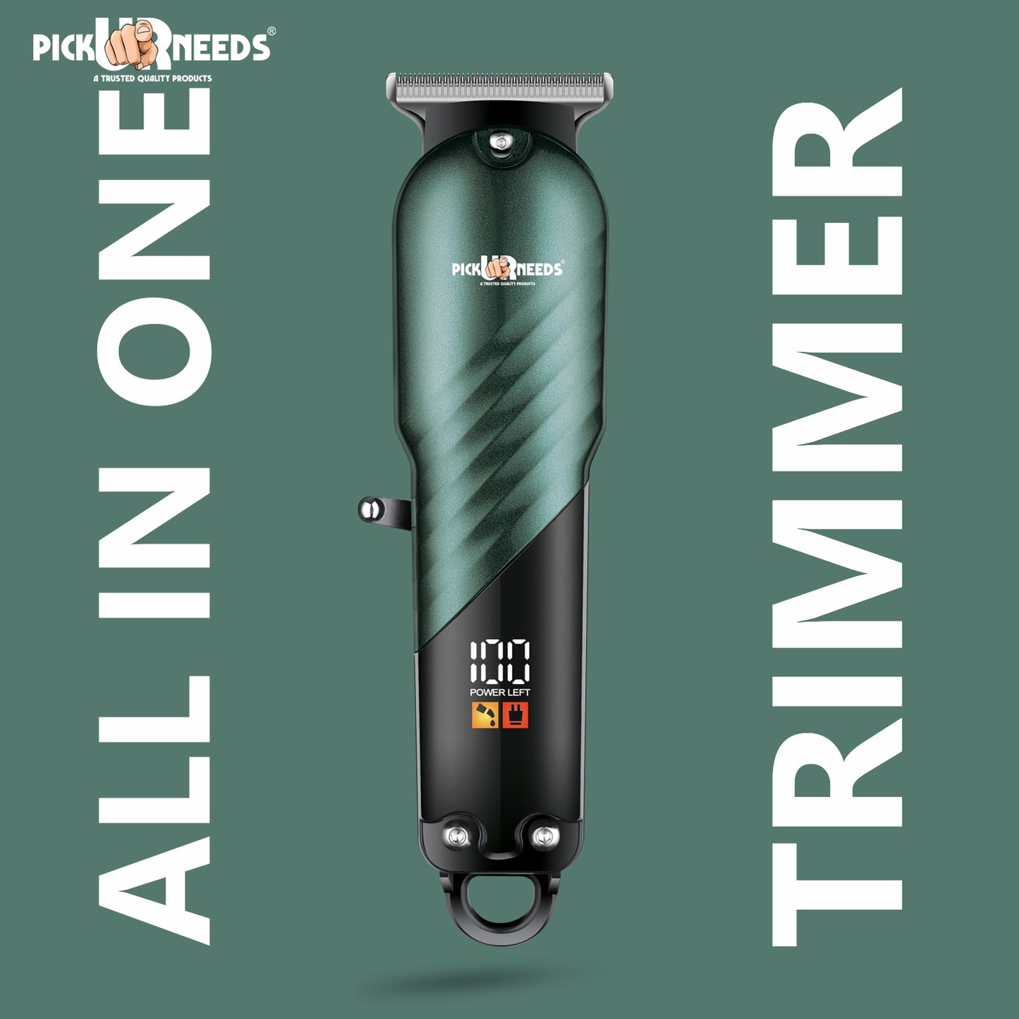 Pick Ur Needs High Performence Professional Hair Clipper / Shaver 4 In 1 Blades LED Display Trimmer 60 min Runtime 4 Length Settings (Green)