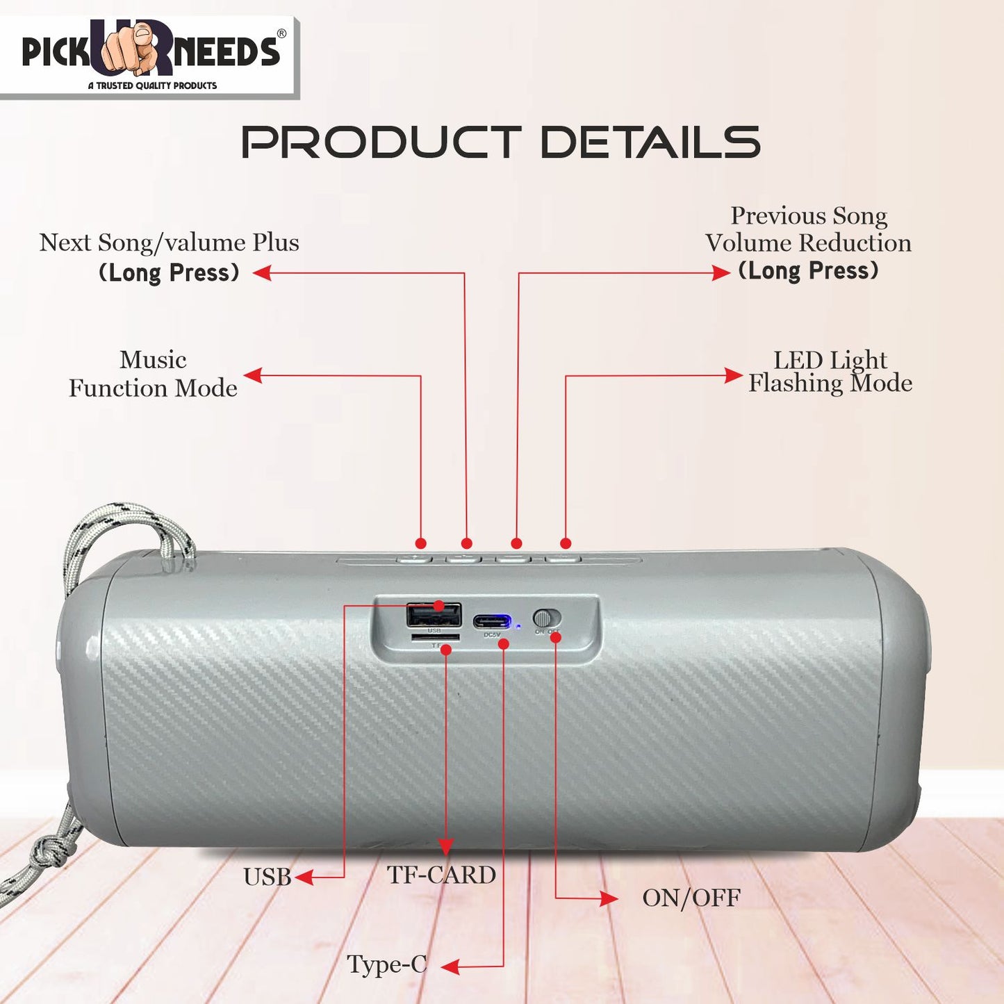 Pick Ur Needs Rechargable Portable Wireless 10W Bluetooth Speaker with 2 Soundbar &USB Support 10 W Bluetooth Soundbar (Black, 5.2.4 Channel)
