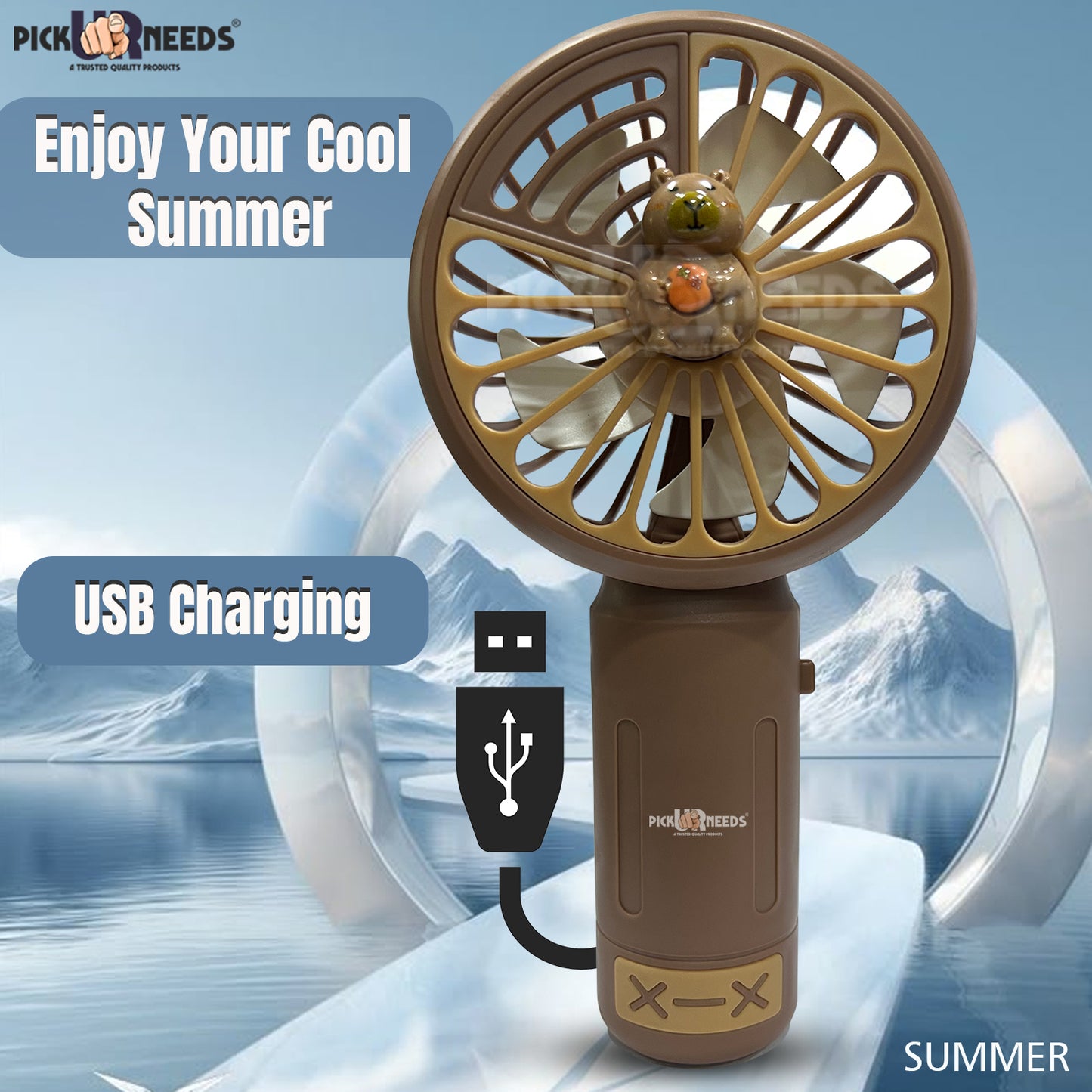 Pick Ur Needs Mini Fan For Home/Travel/Office/Hand Fan Rechargeable Battery Teddy Design Mini Portable Fan