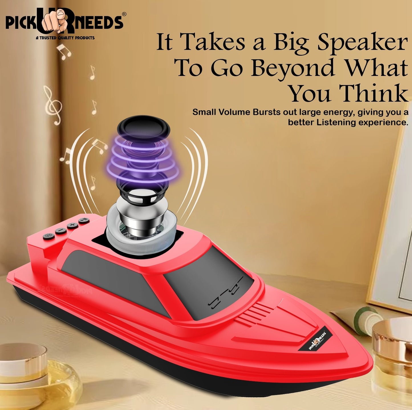 Pick Ur Needs Portable Bluetooth Speaker with High Bass β 5W Dynamic Thunder Sound, Cruiser Design, 1200mAh Rechargeable Battery, Wireless Audio for Outdoor & Indoor Use (Black)