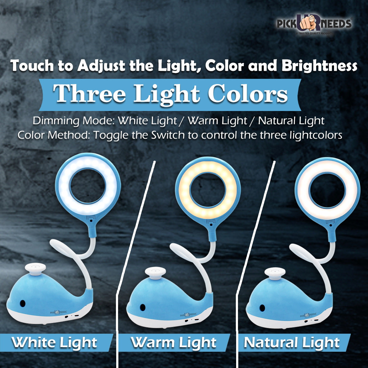Pick Ur Needs Dolphin Fish Design Rechargeable LED Touch On/Off Switch Desk Table Lamp (23 cm, Dolpin)