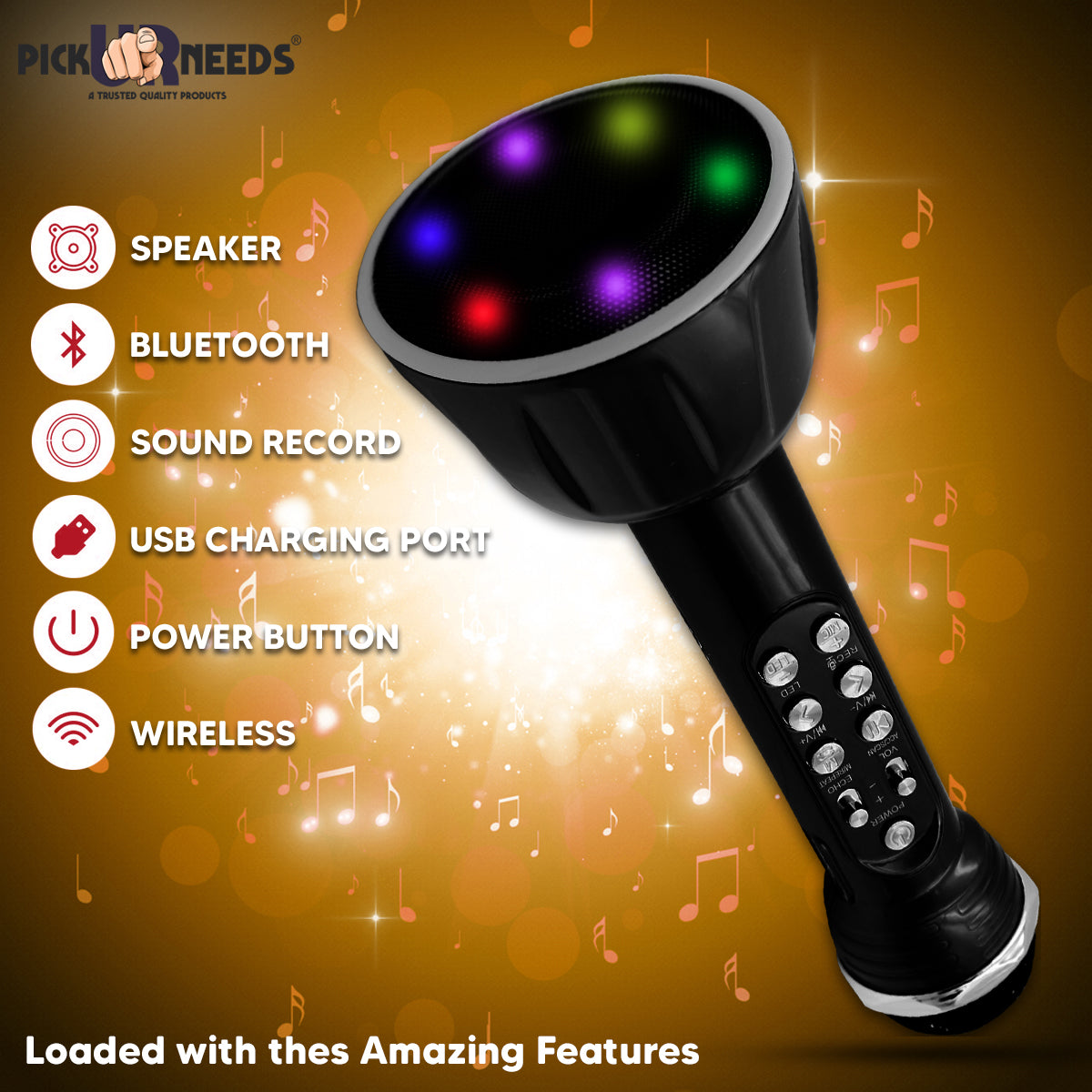 Pick Ur Needs Superier Quality With LED Wireless Bluetooth Microphone Connection Player Speaker 2-in1 With Recording + USB+FM Microphone (Pink)