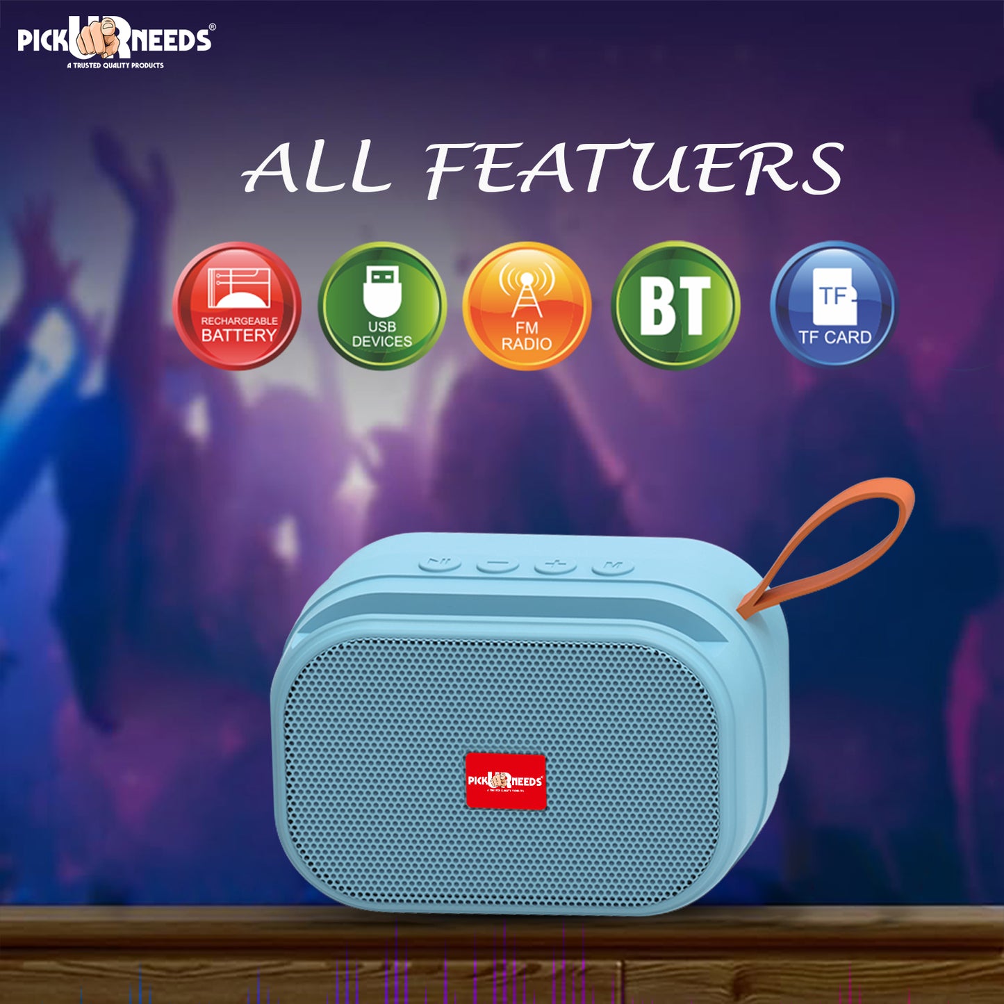 Pick Ur Needs Wireless 2 Side Loud Speaker With USB / TF Card Support 5 W Bluetooth Speaker (Blue, 5.0 Channel)