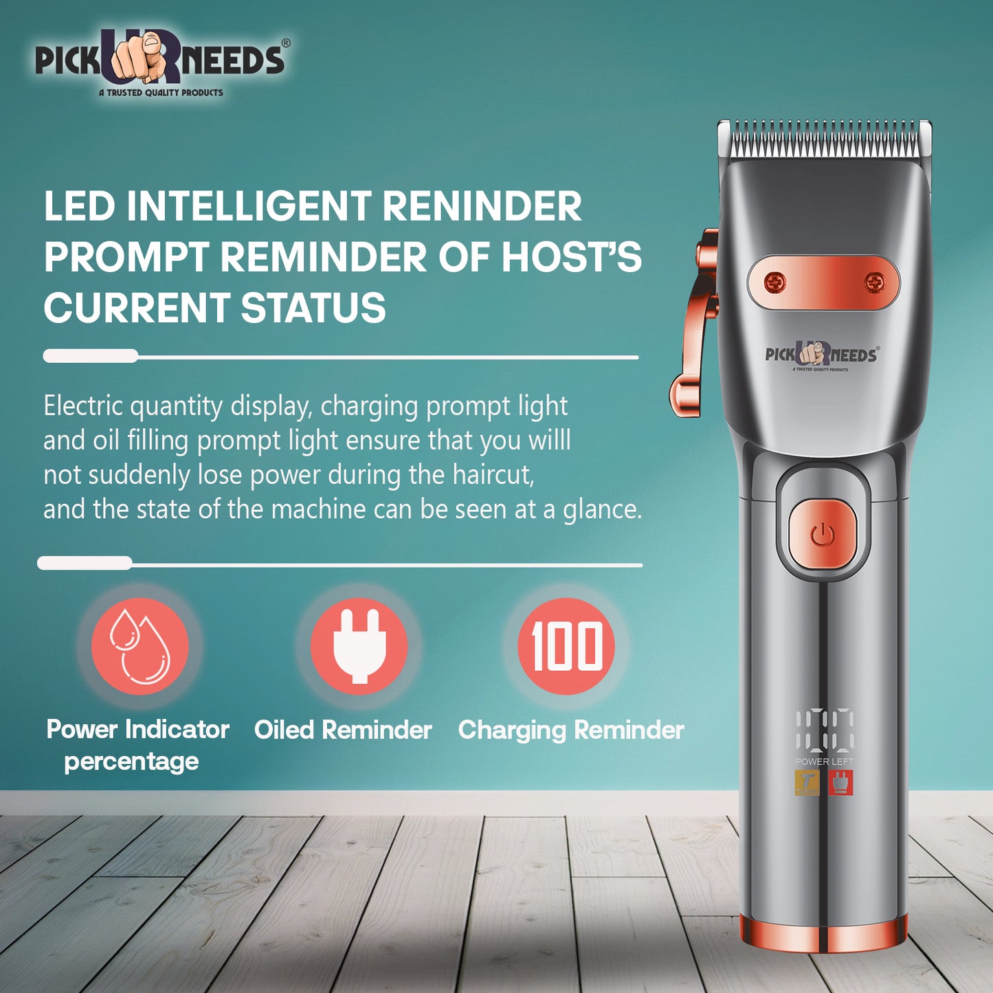 Professional Pick Ur Needs Hair Clipper / Shaver / Trimmer For Men Metal Body With LED Display Shaver For Men (Red)