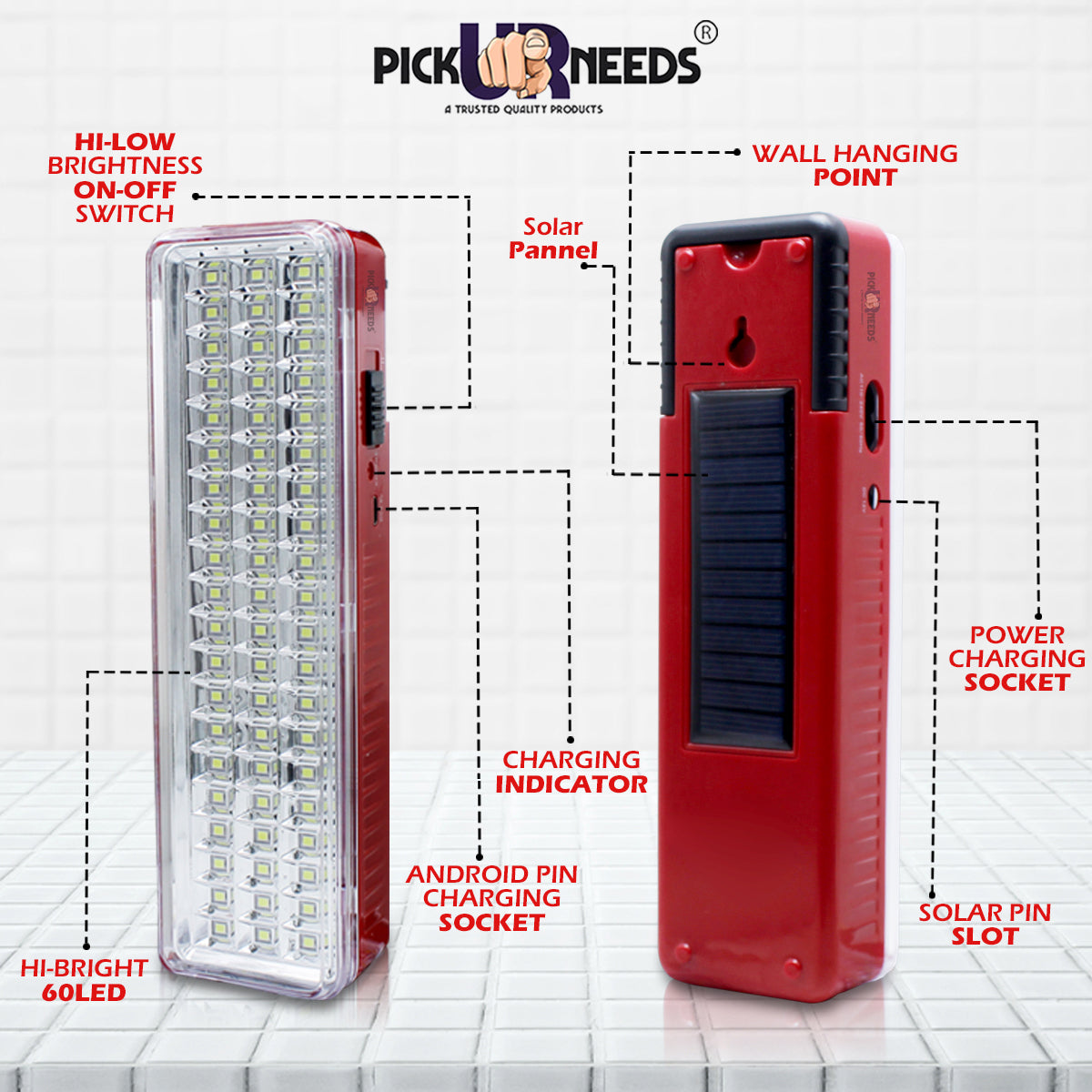 Pick Ur Needs Solar 60 SMD LED Rechargeable Floor Lantern Lamp Emergency Light Pack of 2 Torch (White, 23 cm, Rechargeable)