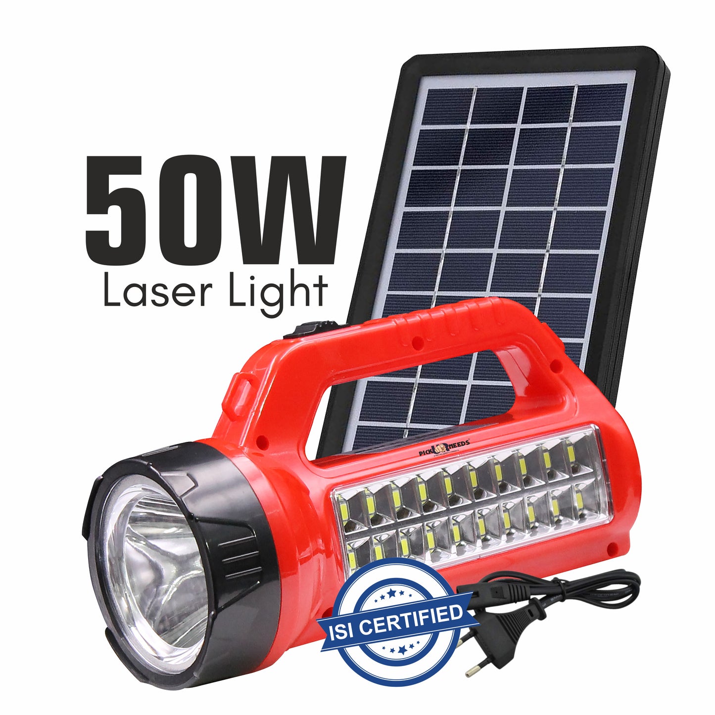 Pick Ur Needs 50W Rechargeable Torch Light With Support Solar Charge Laser + 20 SMD Bright LED 5 hrs Lantern Emergency Light