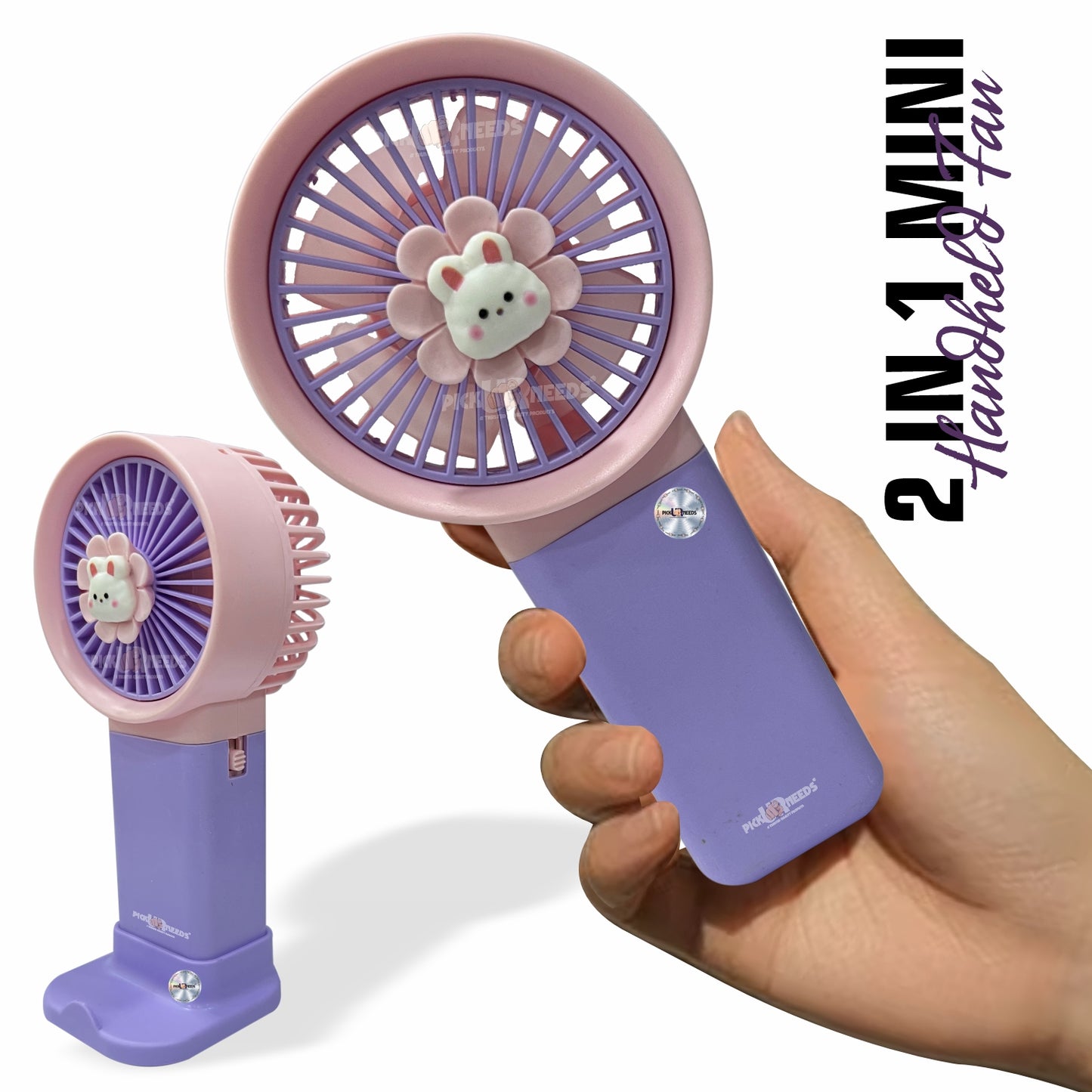 Pick Ur Needs Mini Rechargeable Hand Fan With USB Charge Support Teddy Design Fan With Stand 3 mm 5 Blade Table Fan (BLDC Motor Pack of 1)