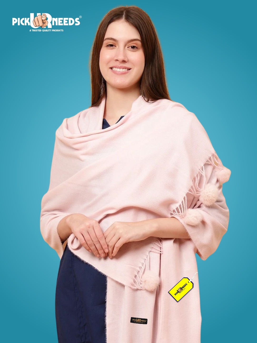 Pick Ur Needs Premium Women’s Wool Blend Scarf Soft Woolen Shawl Winter Stole with Tassels & Pom Poms
