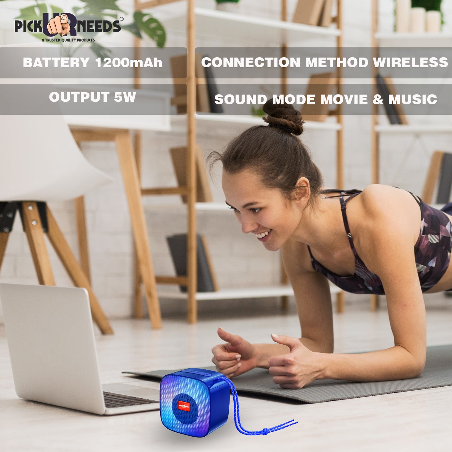 Pick Ur Needs Portable Wireless Speaker With RGB Light TF Card / USB Device / FM Radio Support 5 W Bluetooth Speaker (Black, 5.0 Channel)