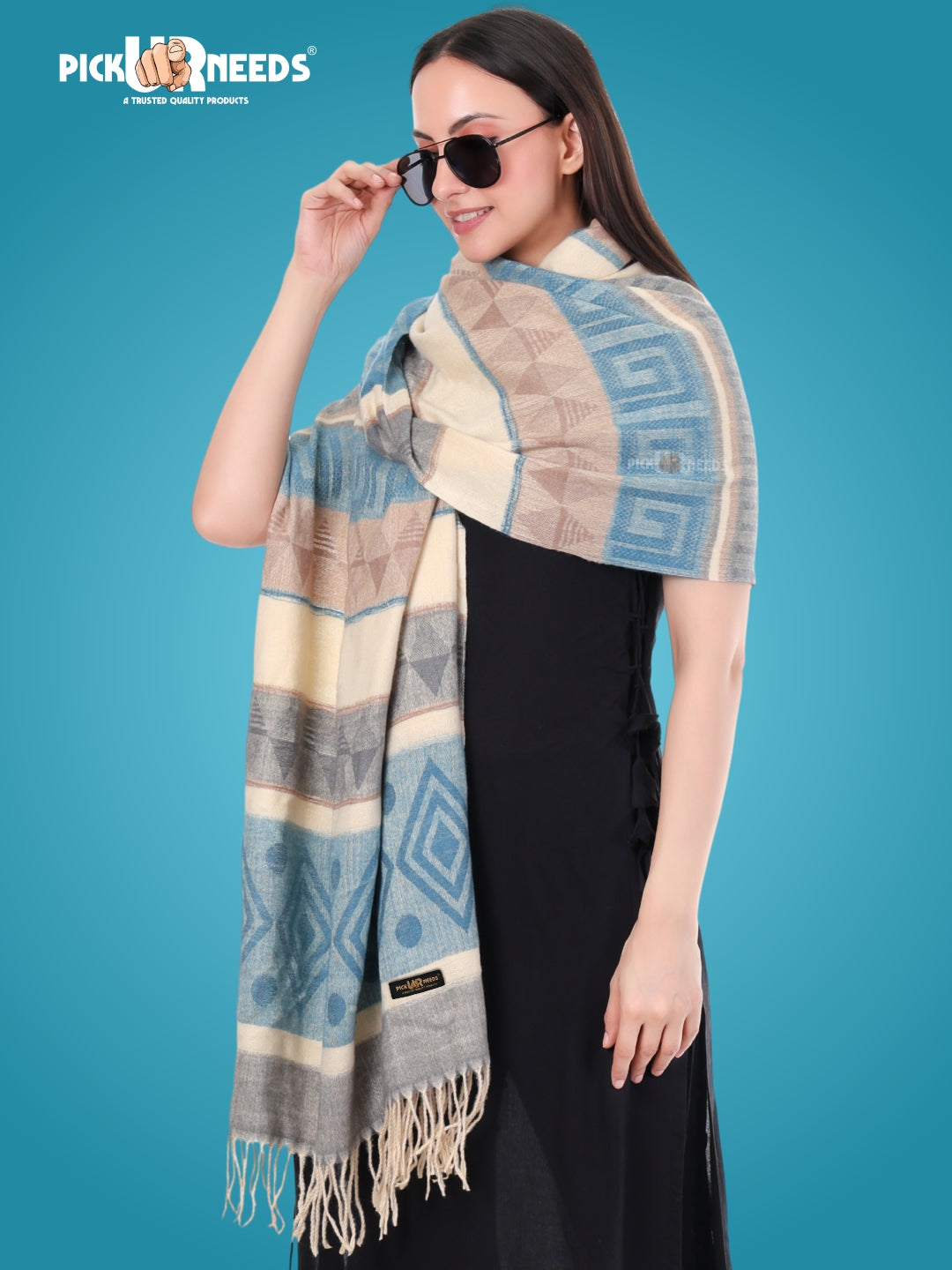 Pick Ur Needs Premium Winter Woolen Shawl for Women  Soft & Warm Ethnic Design Stole with Tassels  Stylish Warm Wrap for Winter & Parties
