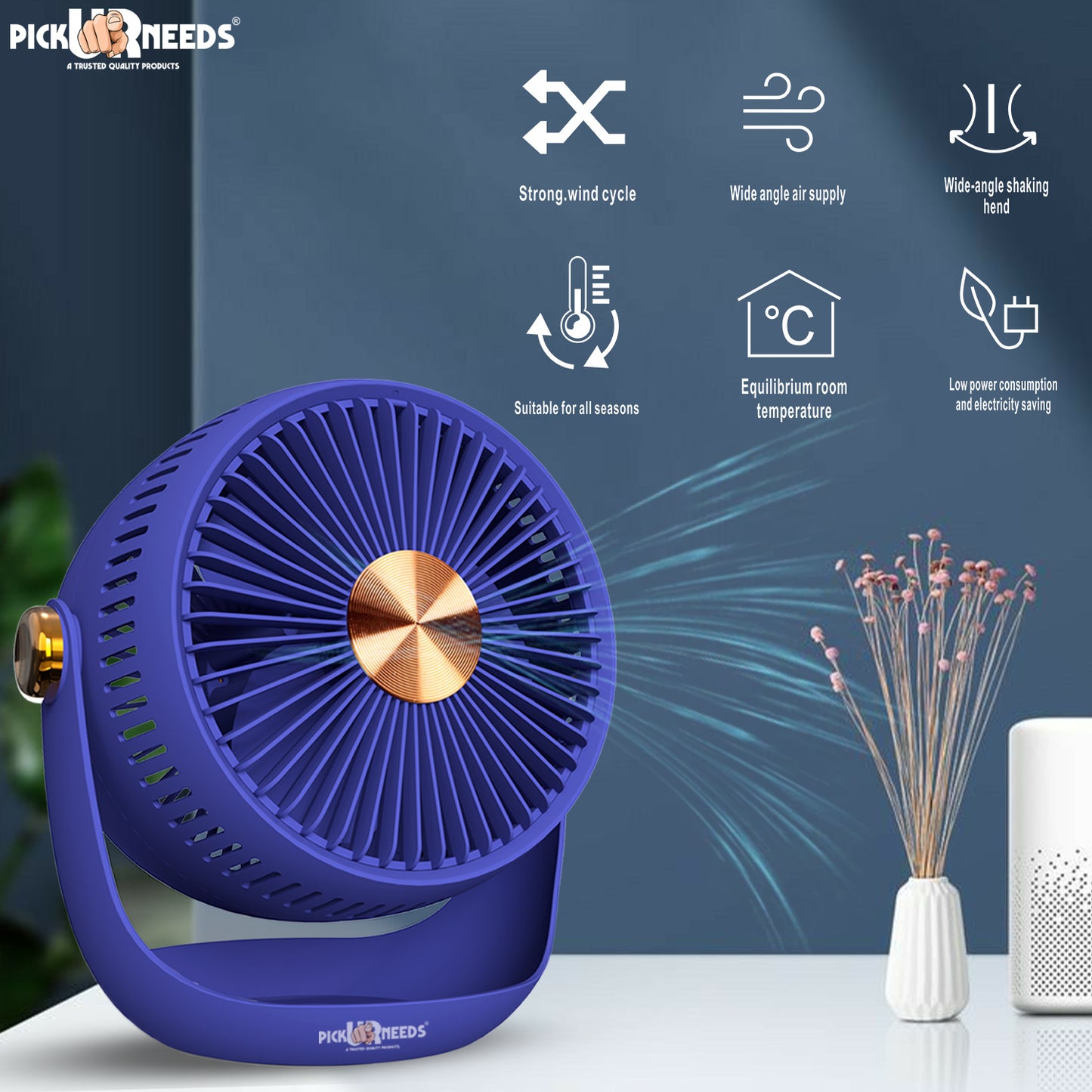 Pick Ur Needs Rechargeable Portable Foldable Small Standing Electric Mini Fan 3 Speed Mode For Home, Bedroom, Office 2400mAh Battery