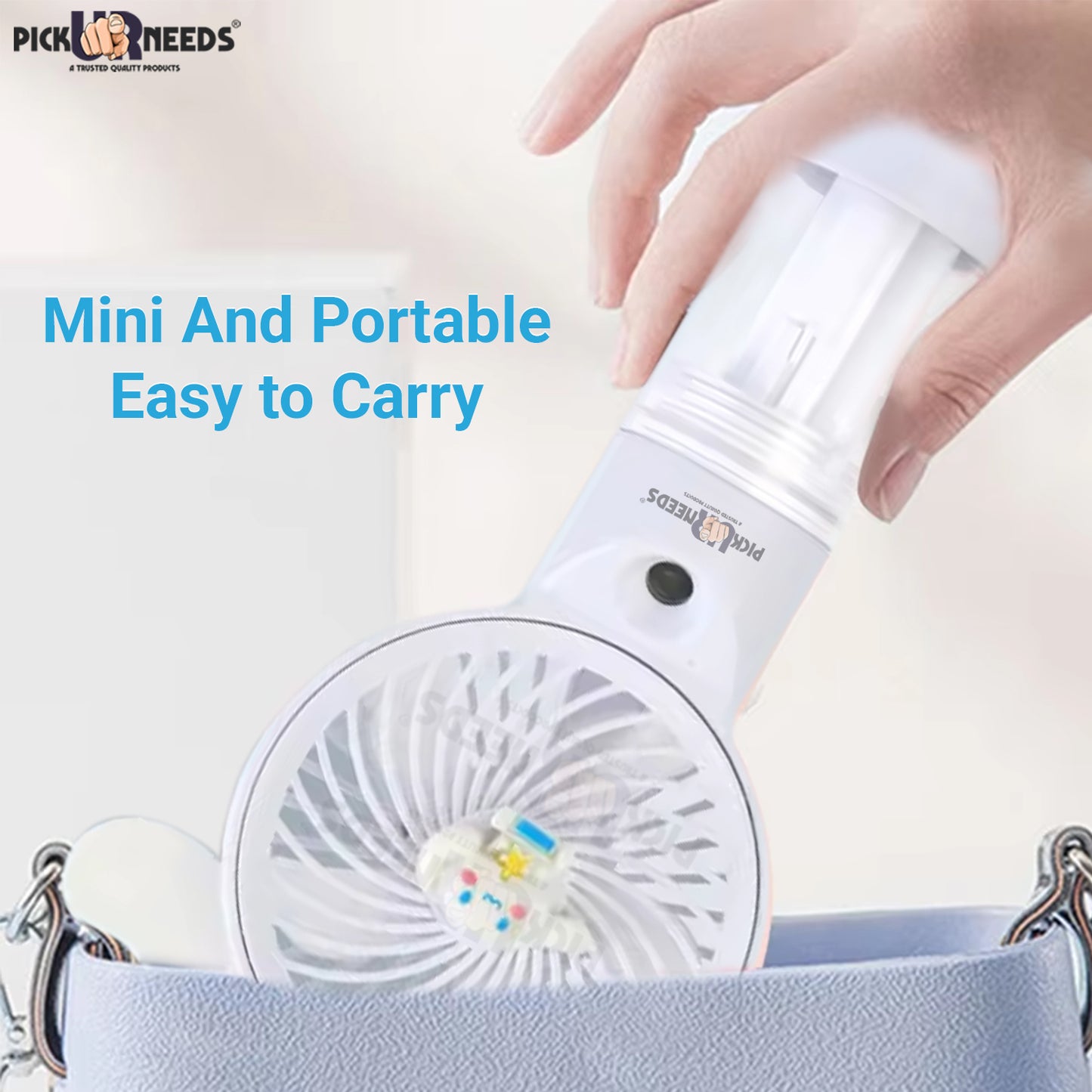 Pick Ur Needs Rechargeable Mini Handheld Fan With Water Spray Portable Fan USB Charging Port 3 mm 5 Blade Table Fan (White , Blue | Pack of 1)