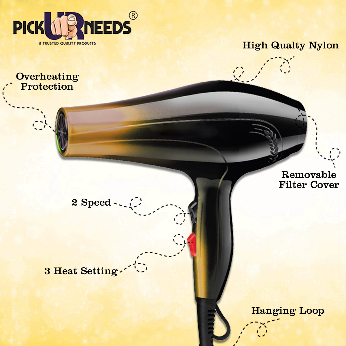 Pick Ur Needs Rocklight 3500watt Powerful Professional Hair Dryer Styling Tools Hot/Cold Wind With Air Collecting Nozzle(Mix Color) Hair Dryer (3500 W, Multicolor)