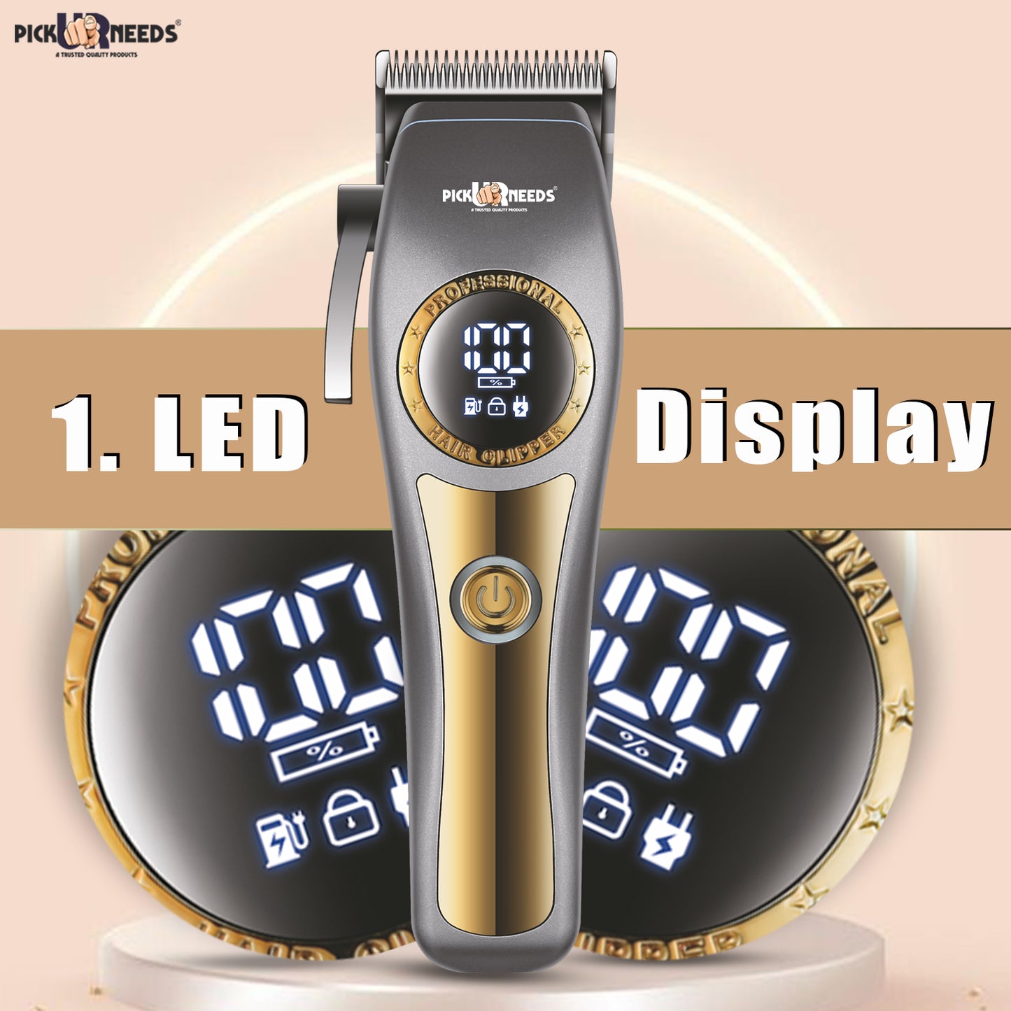 Pick Ur Needs Professional Hair Trimmer / Clipper / Shaver With 4 Adjustment Blades Child Lock Trimmer 180 min Runtime 4 Length Settings (Grey)