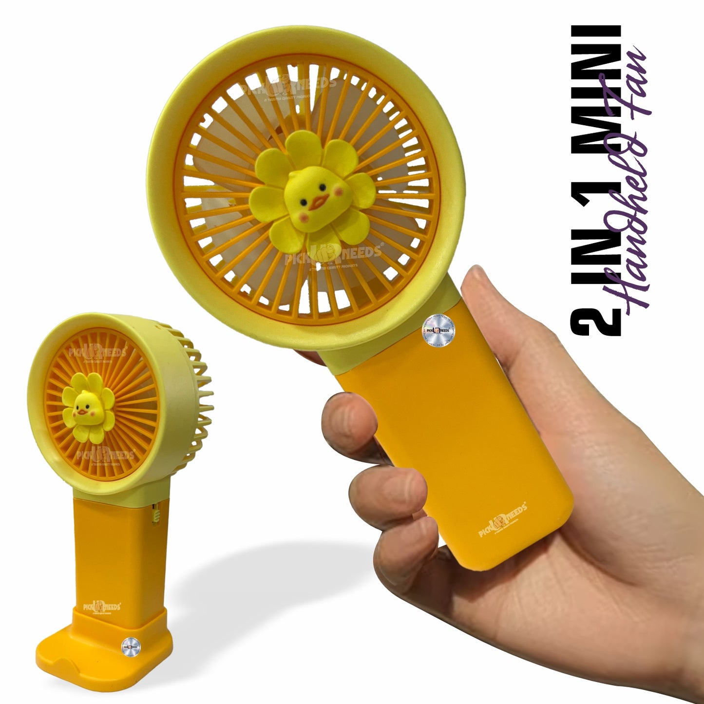 Pick Ur Needs Mini Rechargeable Hand Fan With USB Charge Support Teddy Design Fan With Stand 3 mm 5 Blade Table Fan (BLDC Motor Pack of 1)