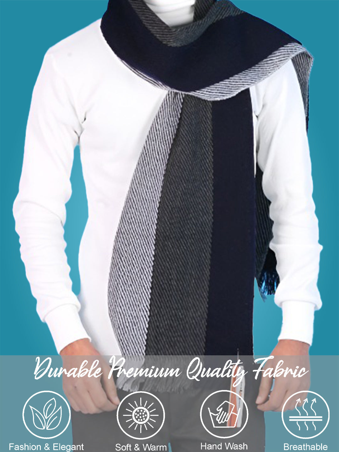 Pick Ur Needs Premium Men's Warm And Stylish Woolen Muffler With Multicolour Stripes And Stylish Tussles Ends