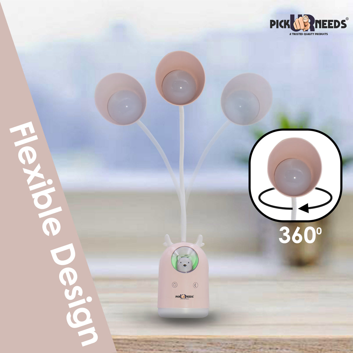 Pick Ur Needs Cute Bear Rechargeable LED Desk Lamp with Touch Switch & Flexible Gooseneck Eye-Caring 3 Lighting Mode (White/Pink)(Color As Per Availability) Study Lamp (21 cm, Light Green)
