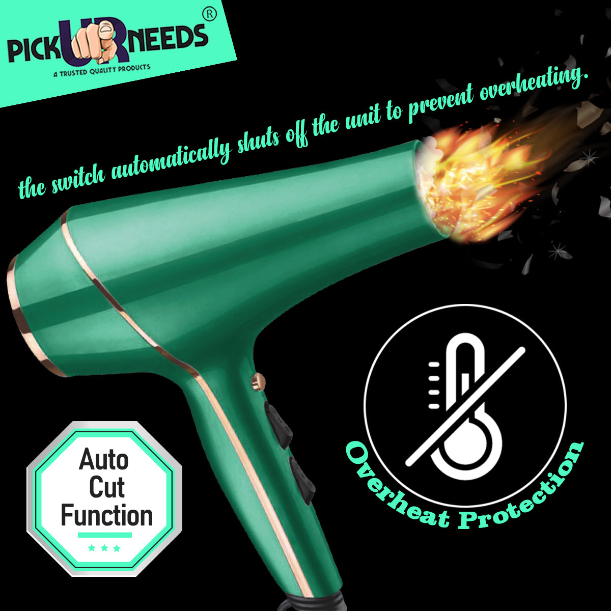 Pick Ur Needs Professional Stylish Hair Dryer With Over Heat Protection Hot And Cold Dryer Hair Dryer (5000 W, Green)