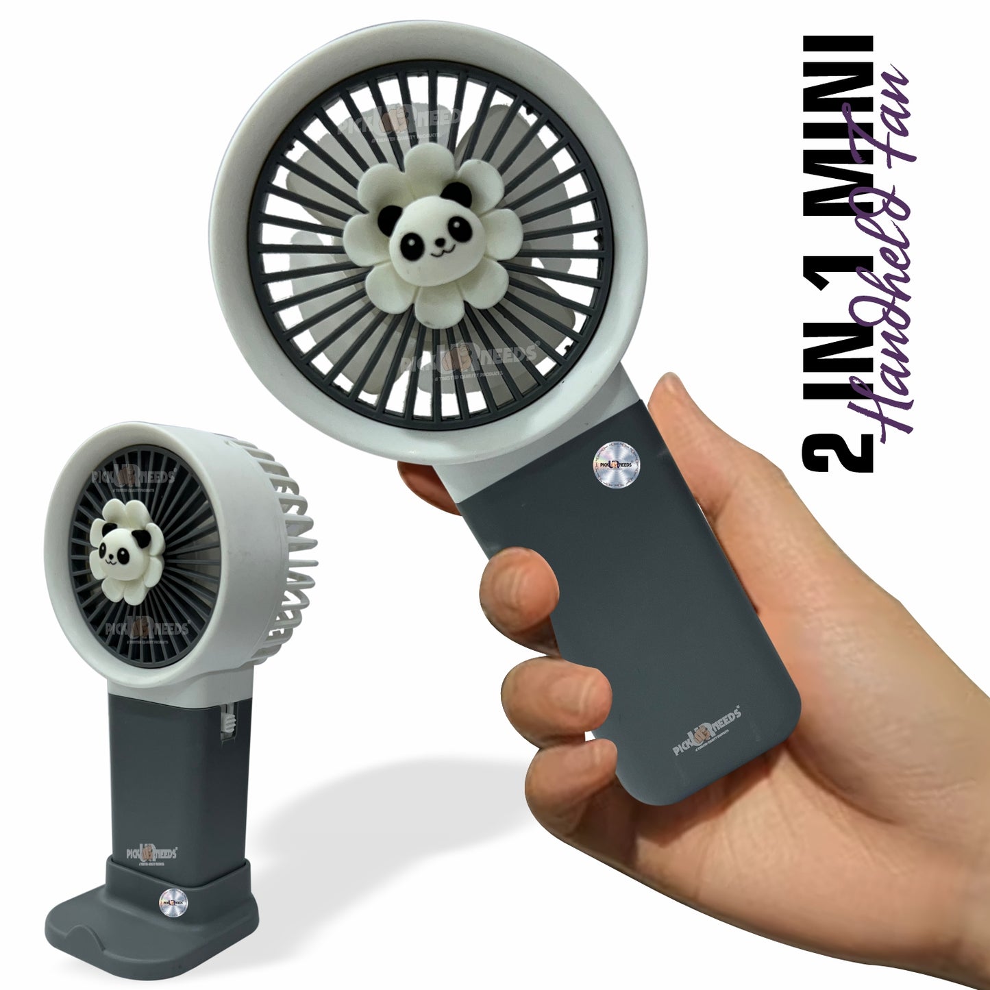 Pick Ur Needs Mini Rechargeable Hand Fan With USB Charge Support Teddy Design Fan With Stand 3 mm 5 Blade Table Fan (BLDC Motor Pack of 1)
