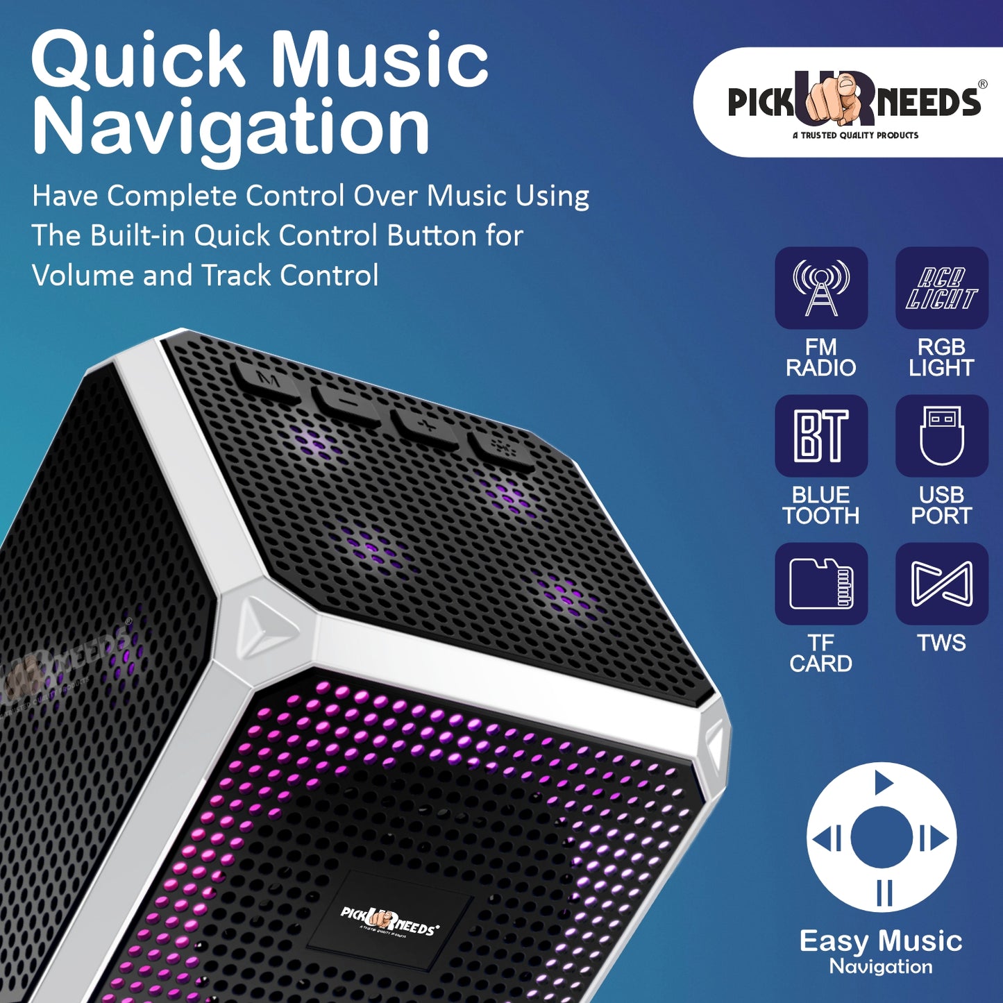 Pick Ur Needs Wireless Speaker Dice Desgin With RGB Party Light USB / TF Card / FM Support TWS 10 W Bluetooth Speaker (Black, 5.0 Channel)