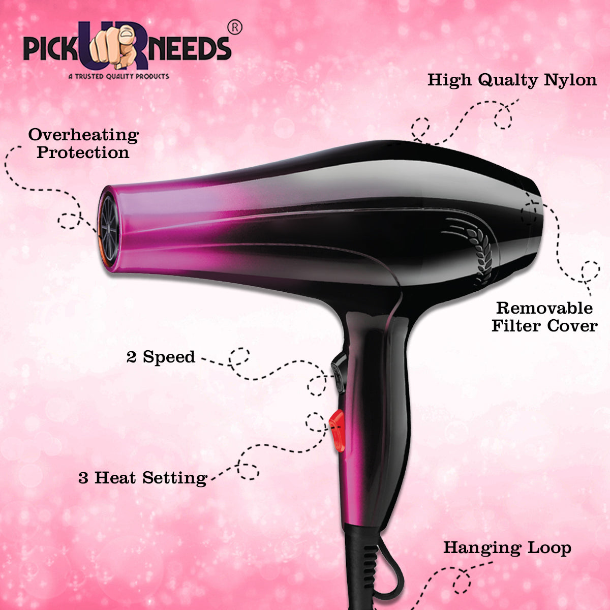 Pick Ur Needs Rocklight 3500watt Powerful Professional Hair Dryer Styling Tools Hot/Cold Wind With Air Collecting Nozzle(Mix Color) Hair Dryer (3500 W, Multicolor)