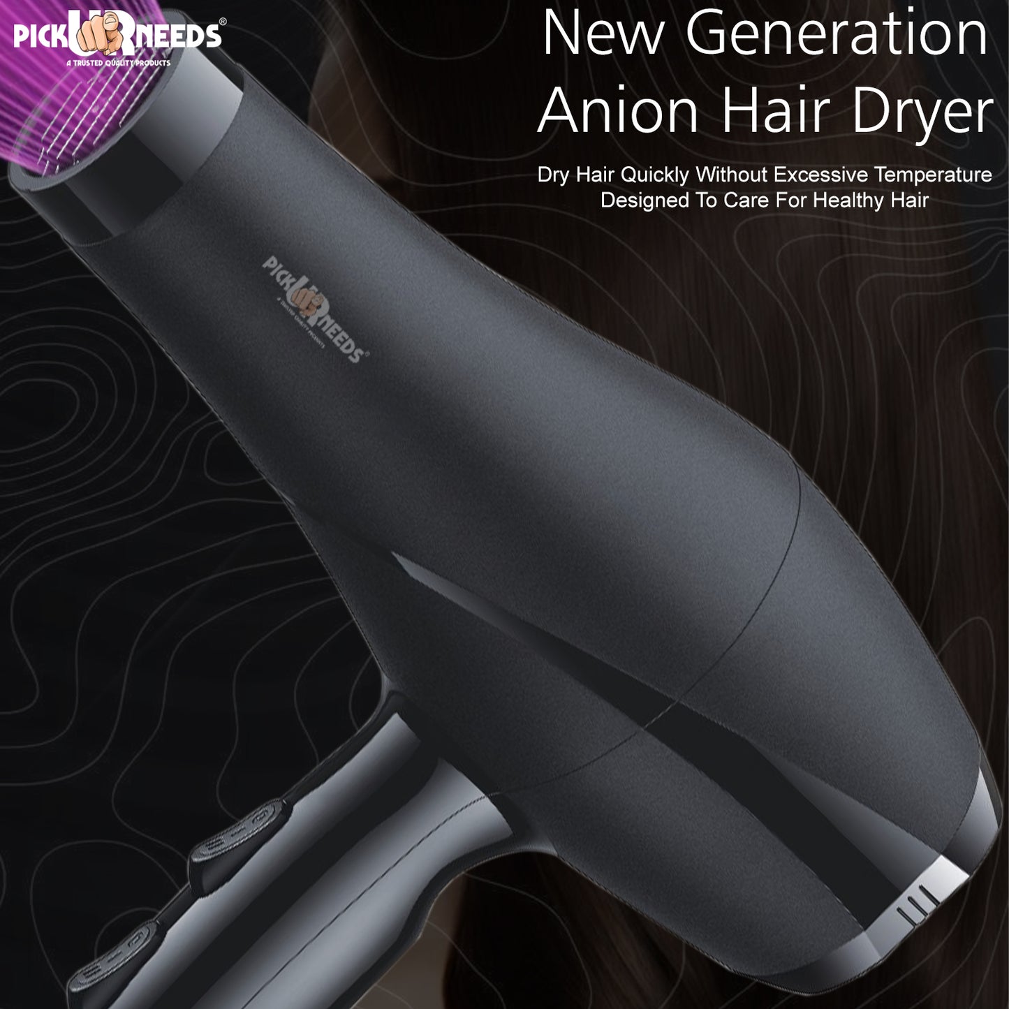 Pick Ur Needs Professional Hair Dryer With Overheat Protection 2 Speed / 3 Temperature Setting Hair Dryer (5000 W, Black)