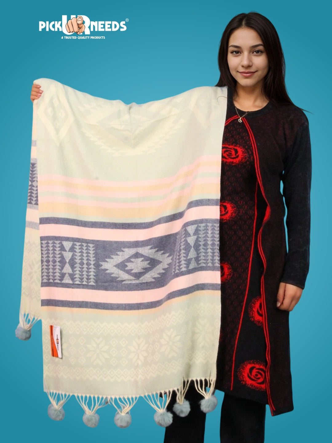 Pick Ur Needs Women's Soft Winter Shaw Warm Wool Blend Wrap Stylish Tassel Stole