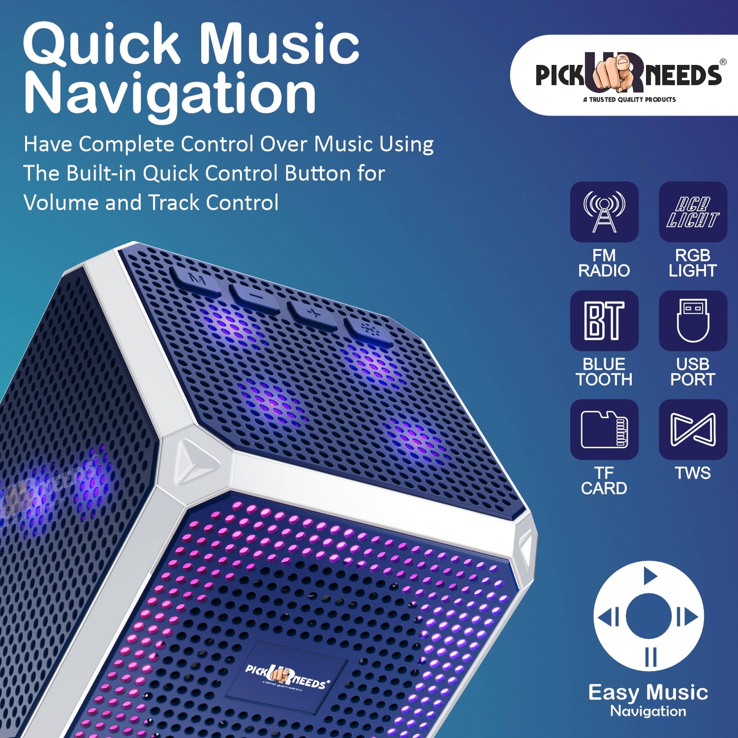 Pick Ur Needs Wireless Speaker Dice Desgin With RGB Party Light USB / TF Card / FM Support TWS 10 W Bluetooth Speaker (Black, 5.0 Channel)