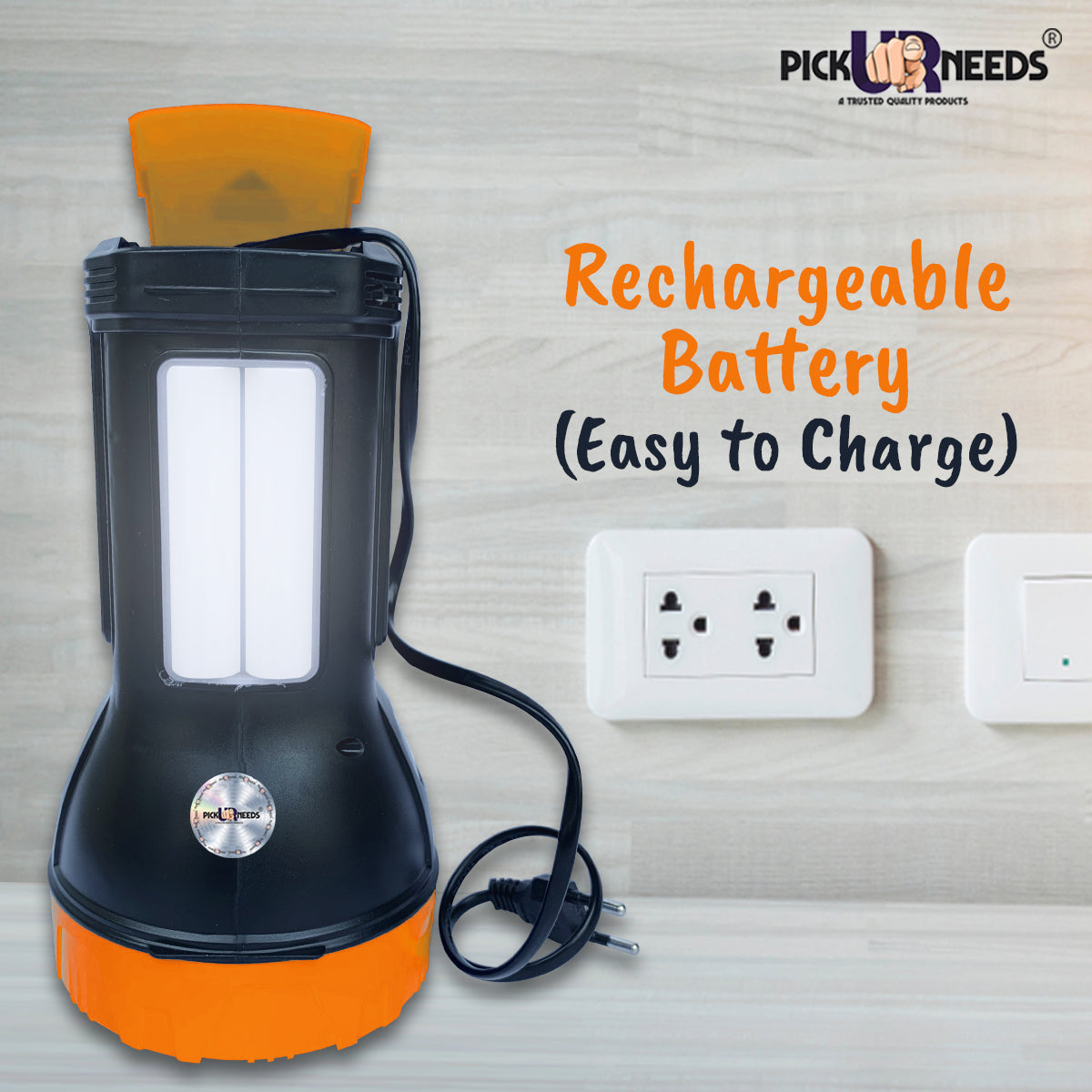Pick Ur Needs 50 Watt+2 Tube ABS Quality Ultra Bright Rechargeable Long Range Torch 6 hrs Torch Emergency Light (Orange)