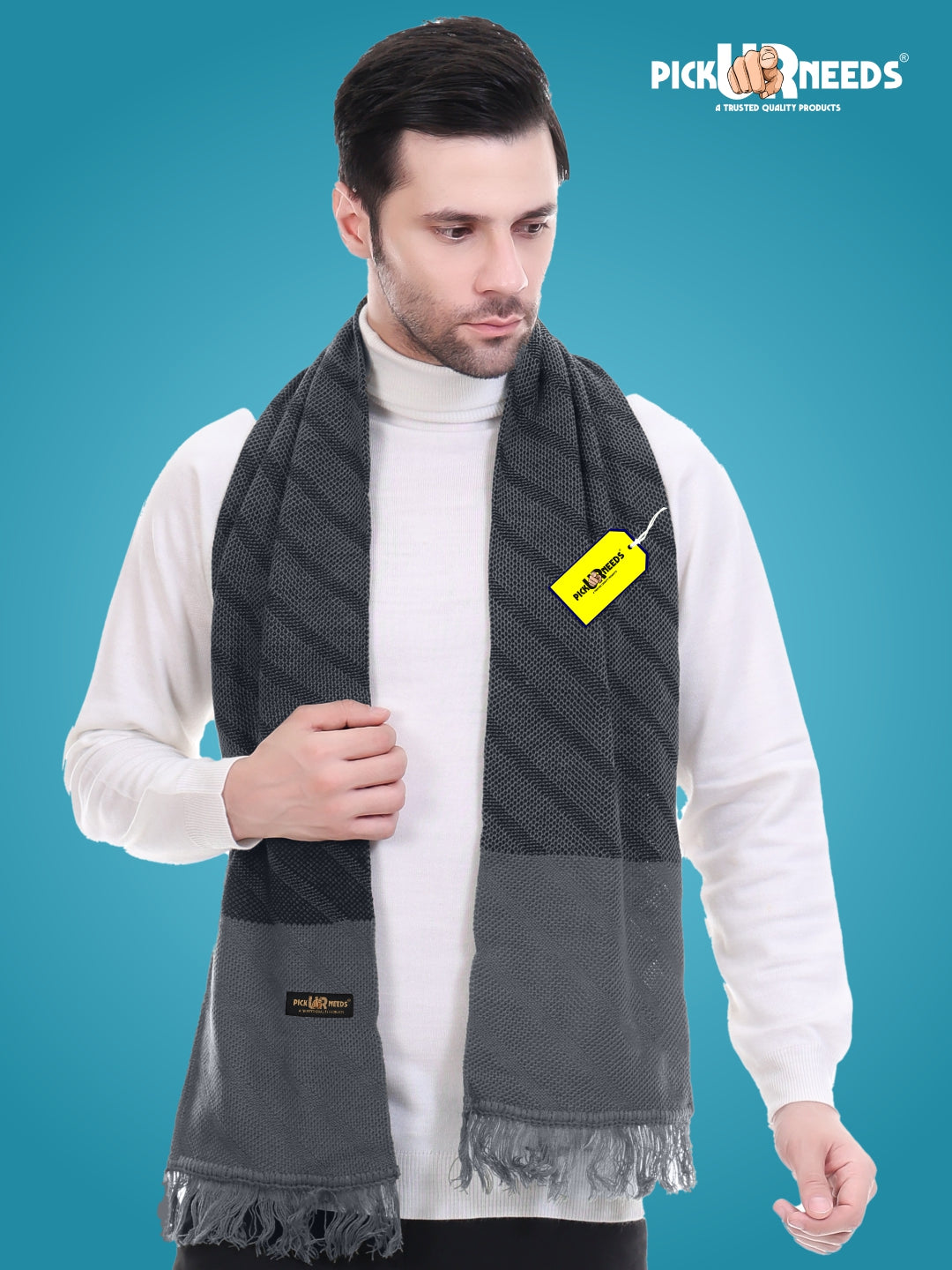 Pick Ur Needs Men’s Premium Winter Scarf Soft Knitted Muffler with Diamond Pattern Warm, Stylish & Lightweight for Cold Weather