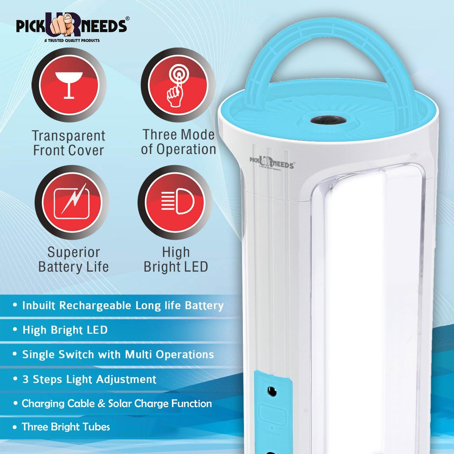 Pick Ur Needs Rechargeable 90W Home Emergency Light 3 Side Tube Floor Lantern Lamp with Hanging Handle