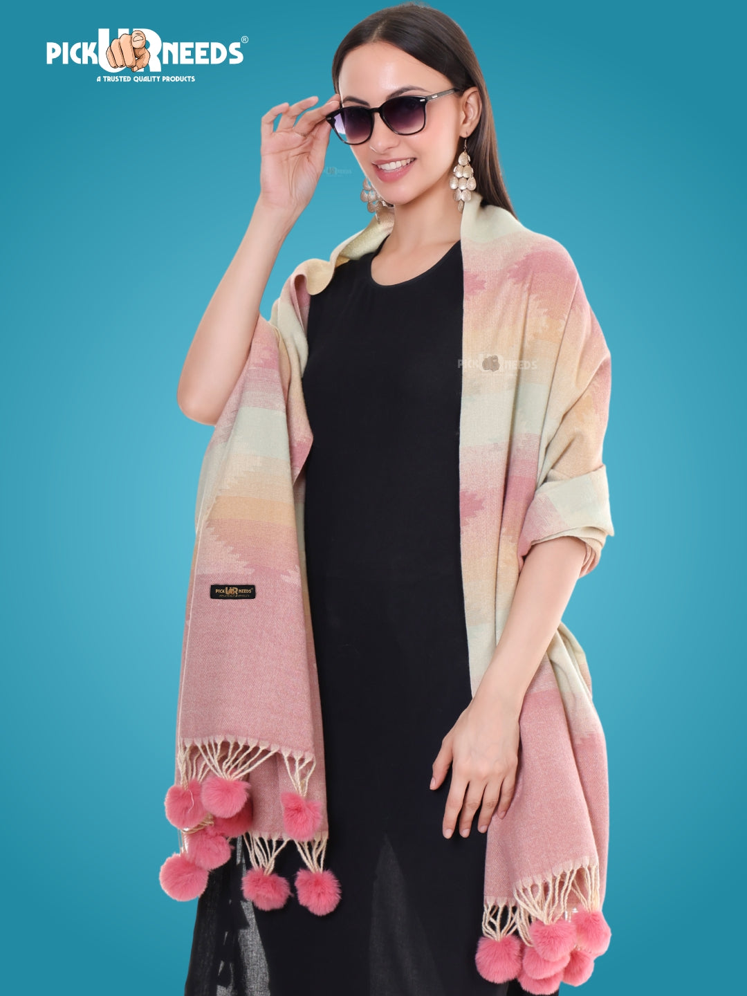 Pick Ur Needs Women’s Soft Woolen Shawl Premium Warm & Breathable Winter Stole Elegant Striped Design with Tassels