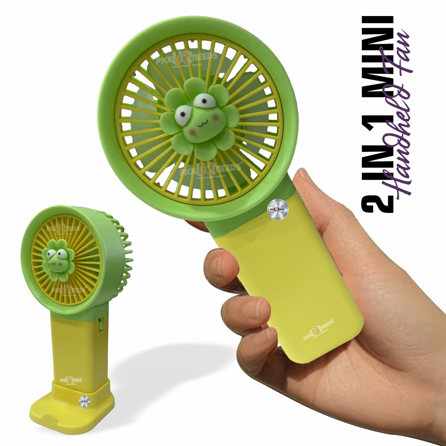 Pick Ur Needs Mini Rechargeable Hand Fan With USB Charge Support Teddy Design Fan With Stand 3 mm 5 Blade Table Fan (BLDC Motor Pack of 1)
