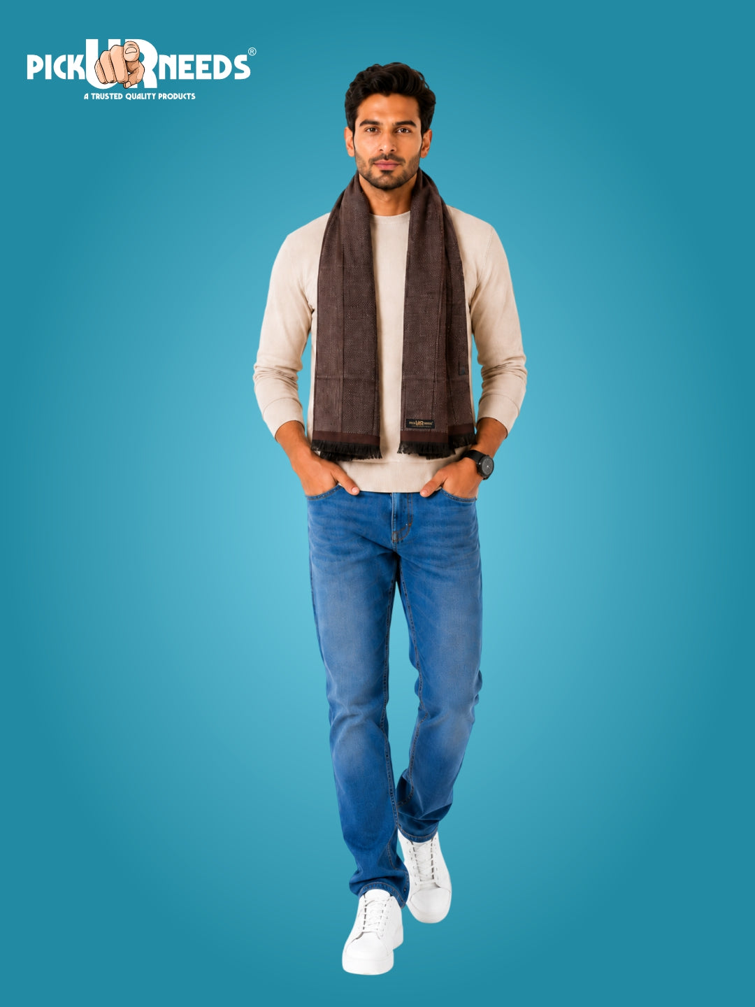 Pick Ur Needs Wool Blend Muffler for Men Soft Winter Scarf with Elegant Checks All-Day Comfort